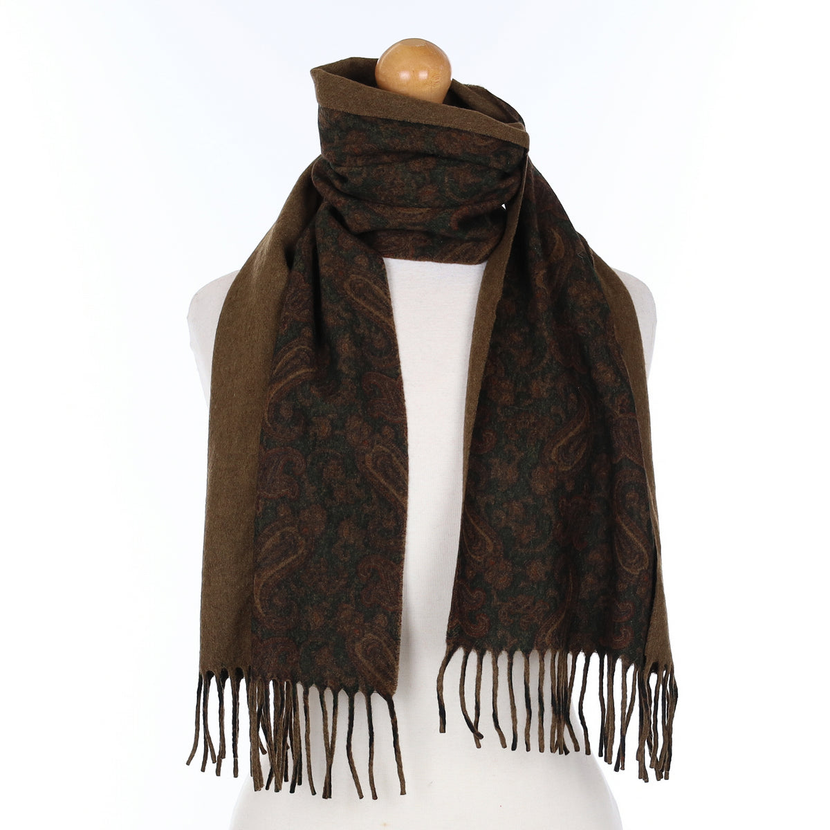 Italian Brown Paisley Patterned Cashmere Woven Scarf