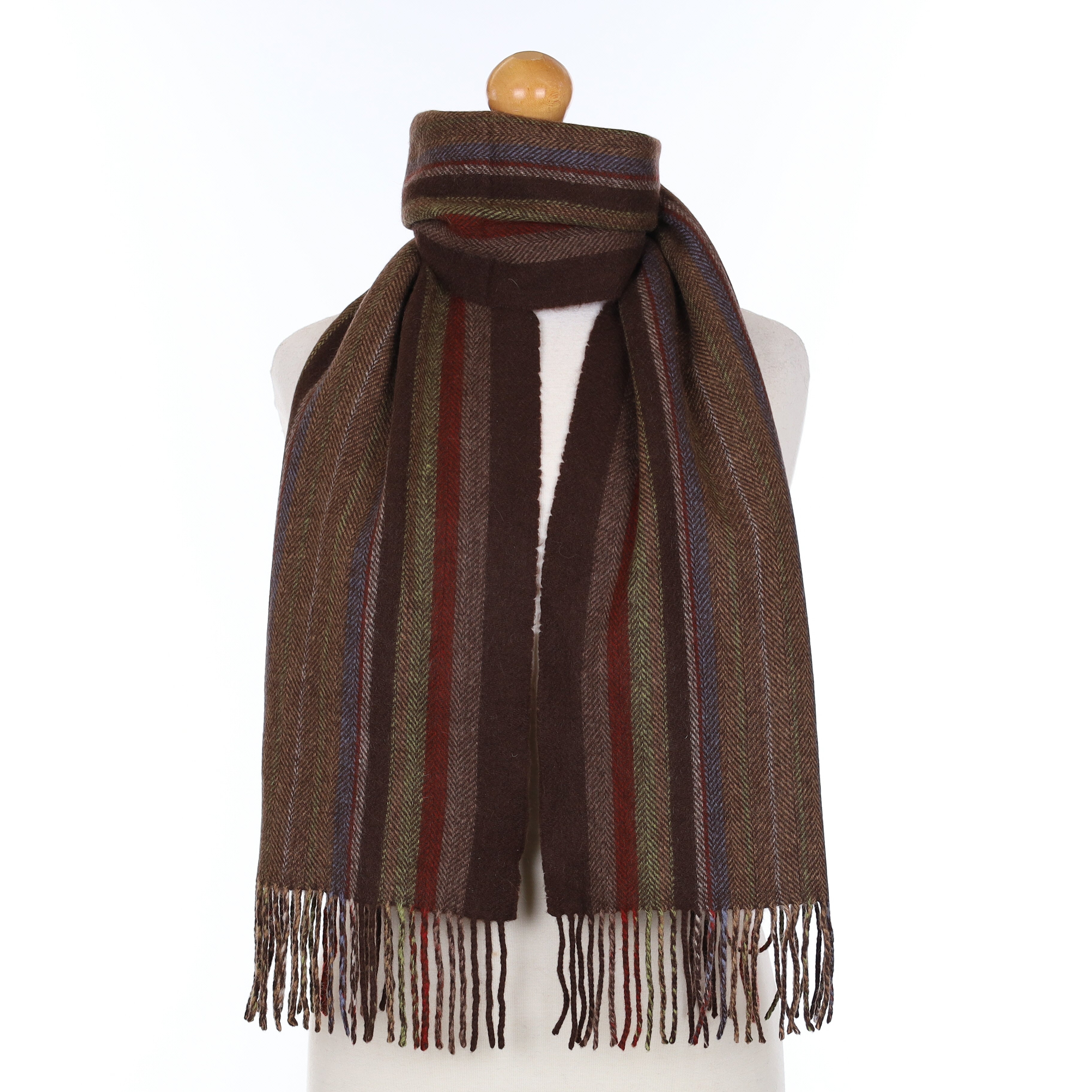 Brown And Blue Striped Cashmere Heavy Woven Scarf