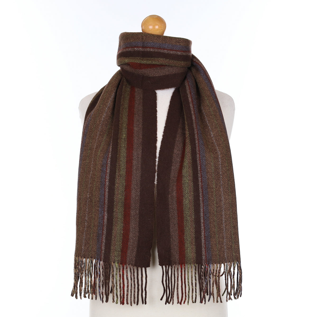 Brown And Blue Striped Cashmere Heavy Woven Scarf