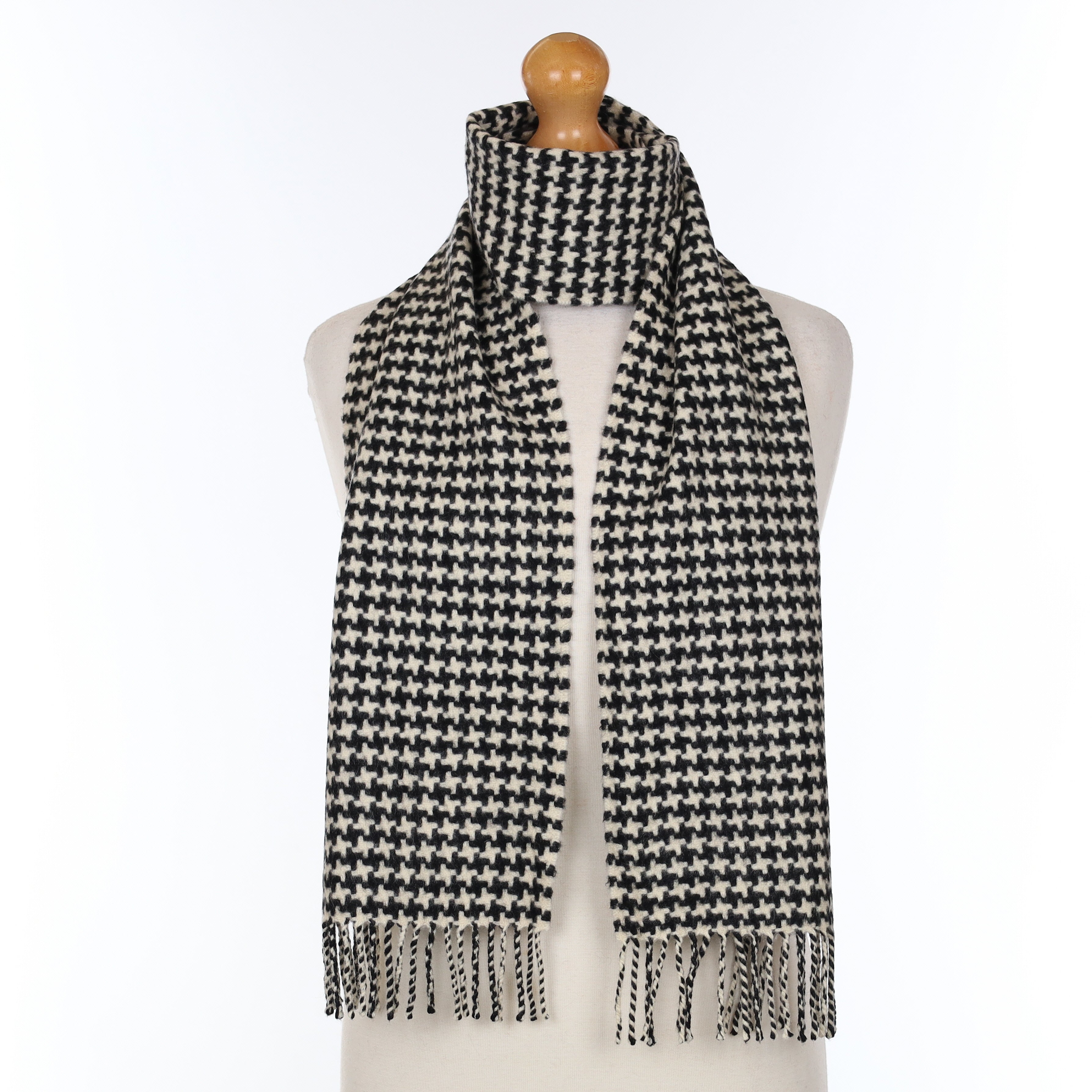 Scottish Black And Cream Patterned Cashmere Heavy Woven Scarf