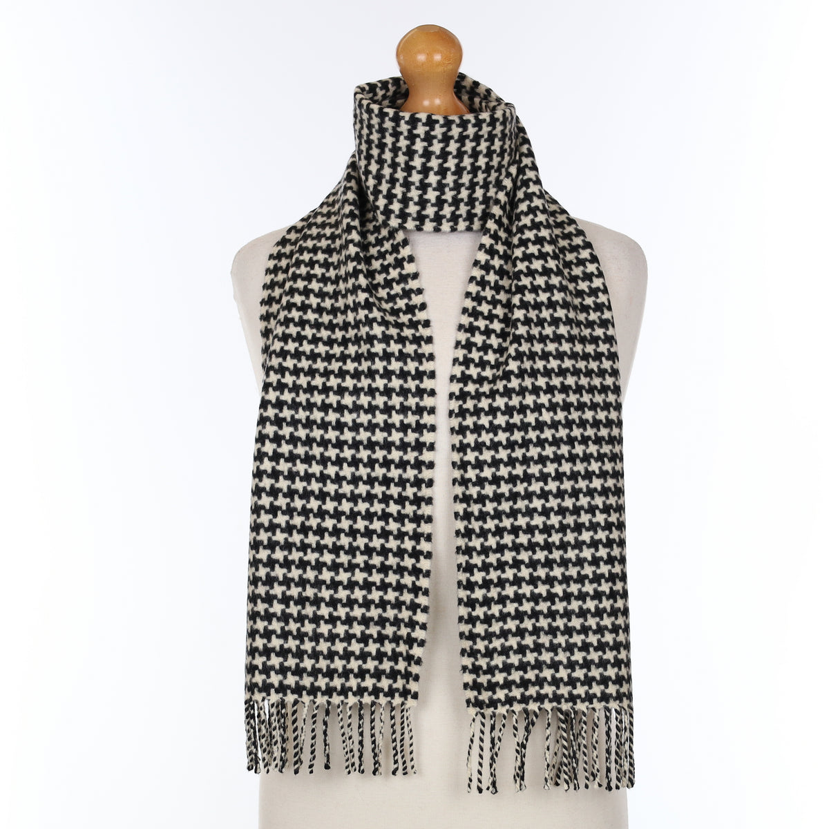 Scottish Black And Cream Patterned Cashmere Heavy Woven Scarf