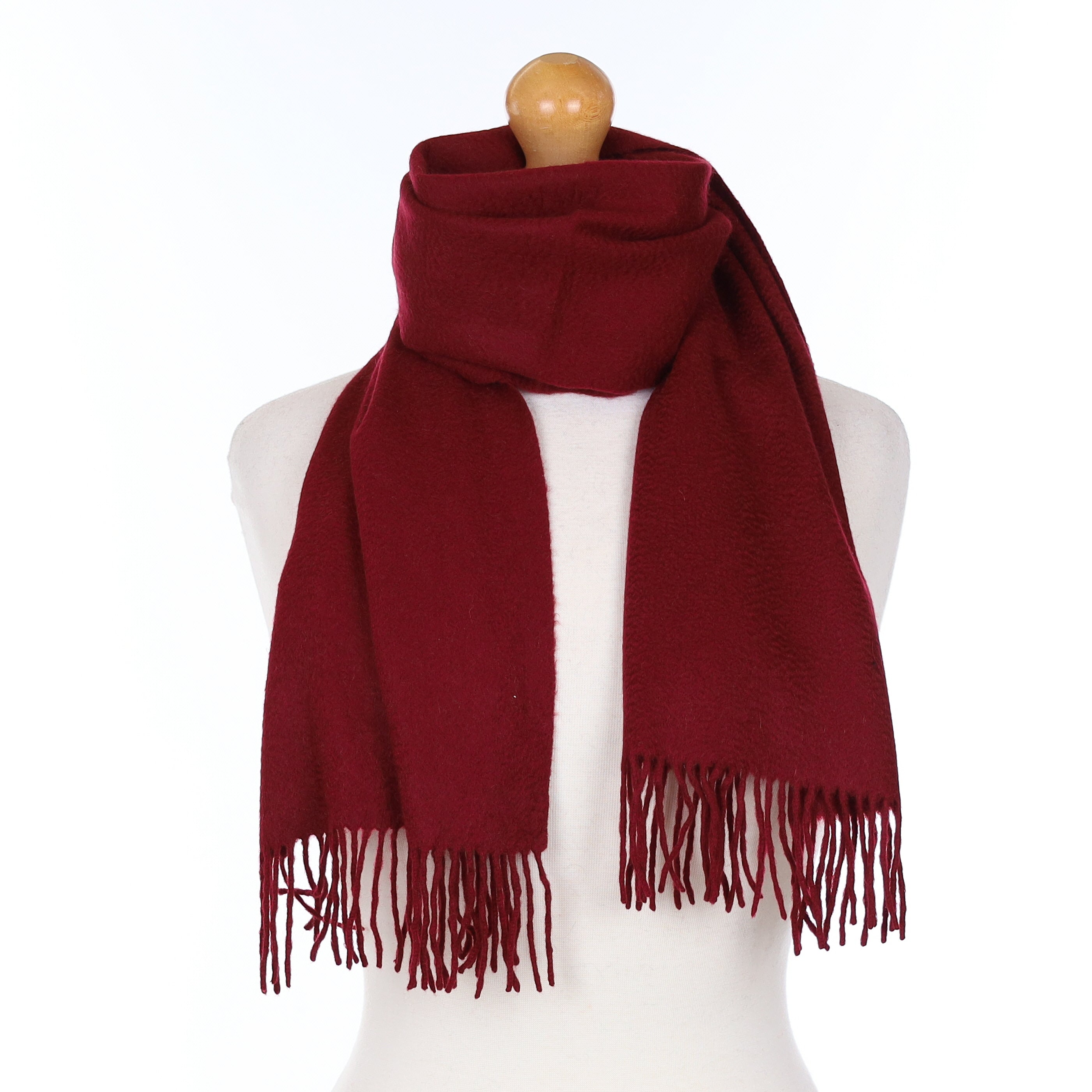 Deep Wine Red Cashmere Woven Scarf