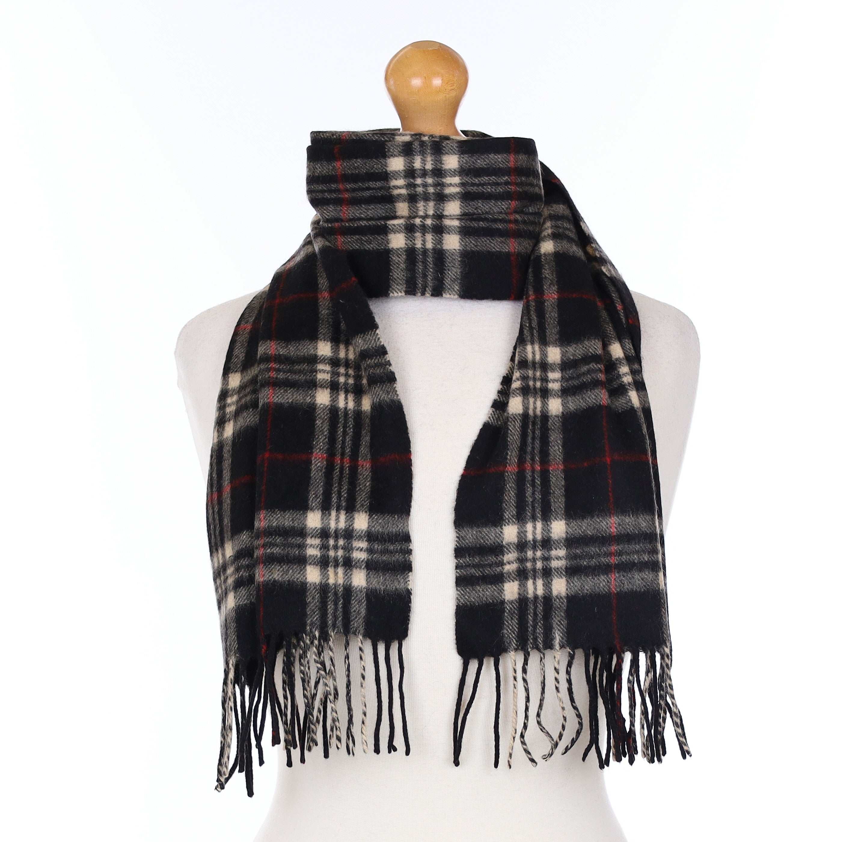 Black And Red Checked Cashmere Woven Scarf