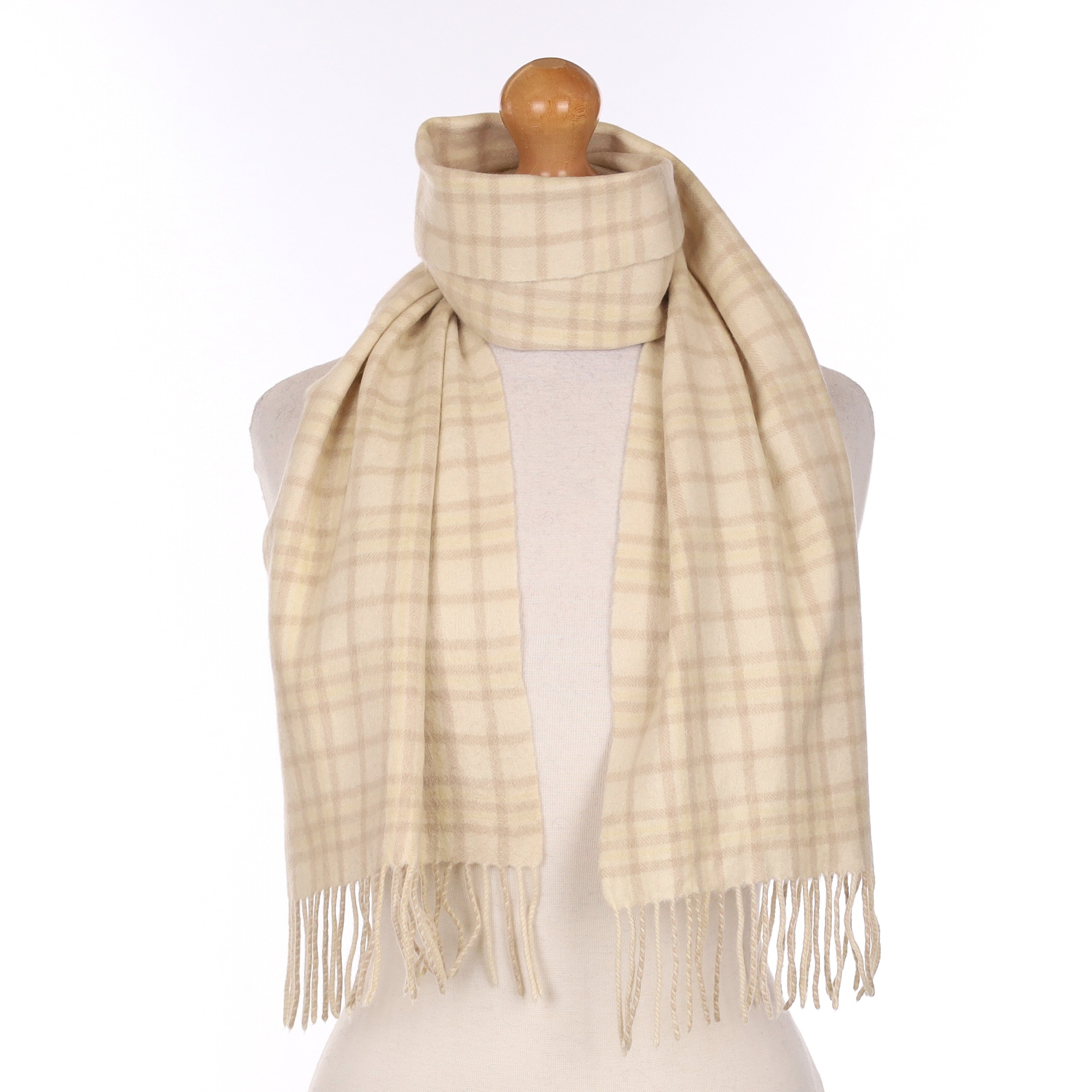 Butter Yellow Checked Cashmere Woven Scarf
