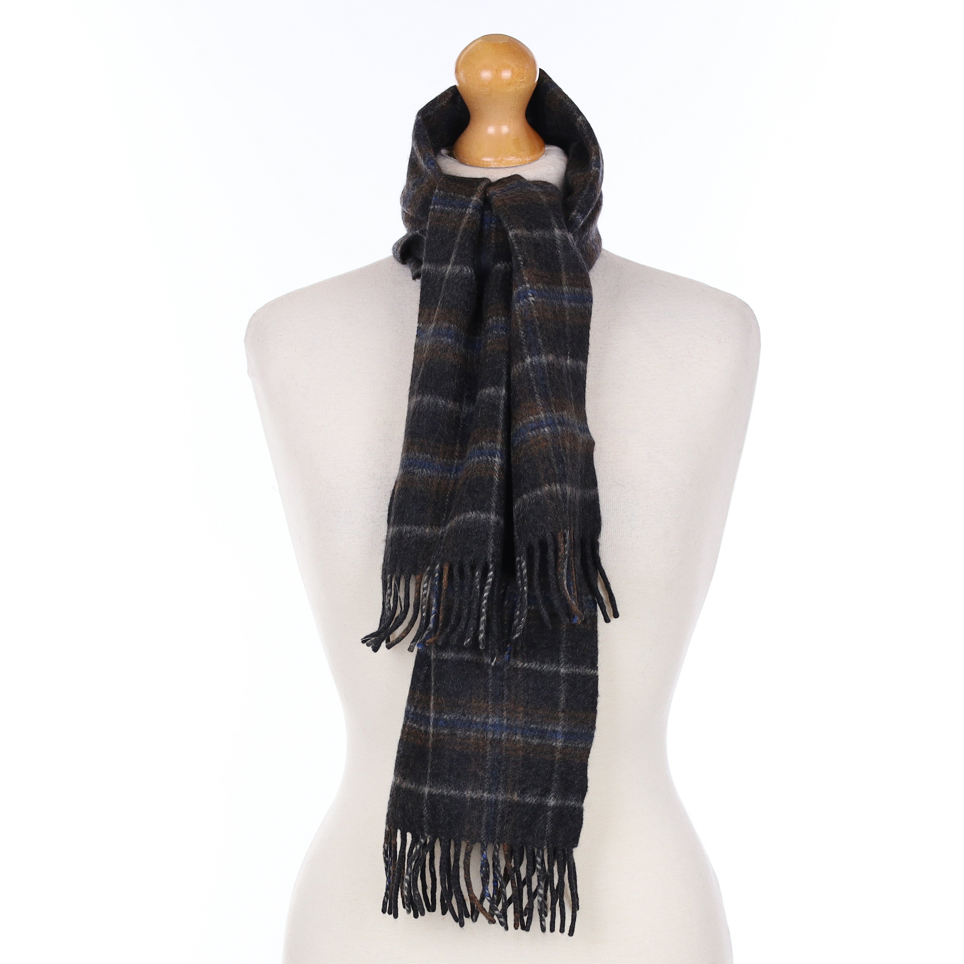 Grey And Ivory Checked Cashmere Woven Scarf