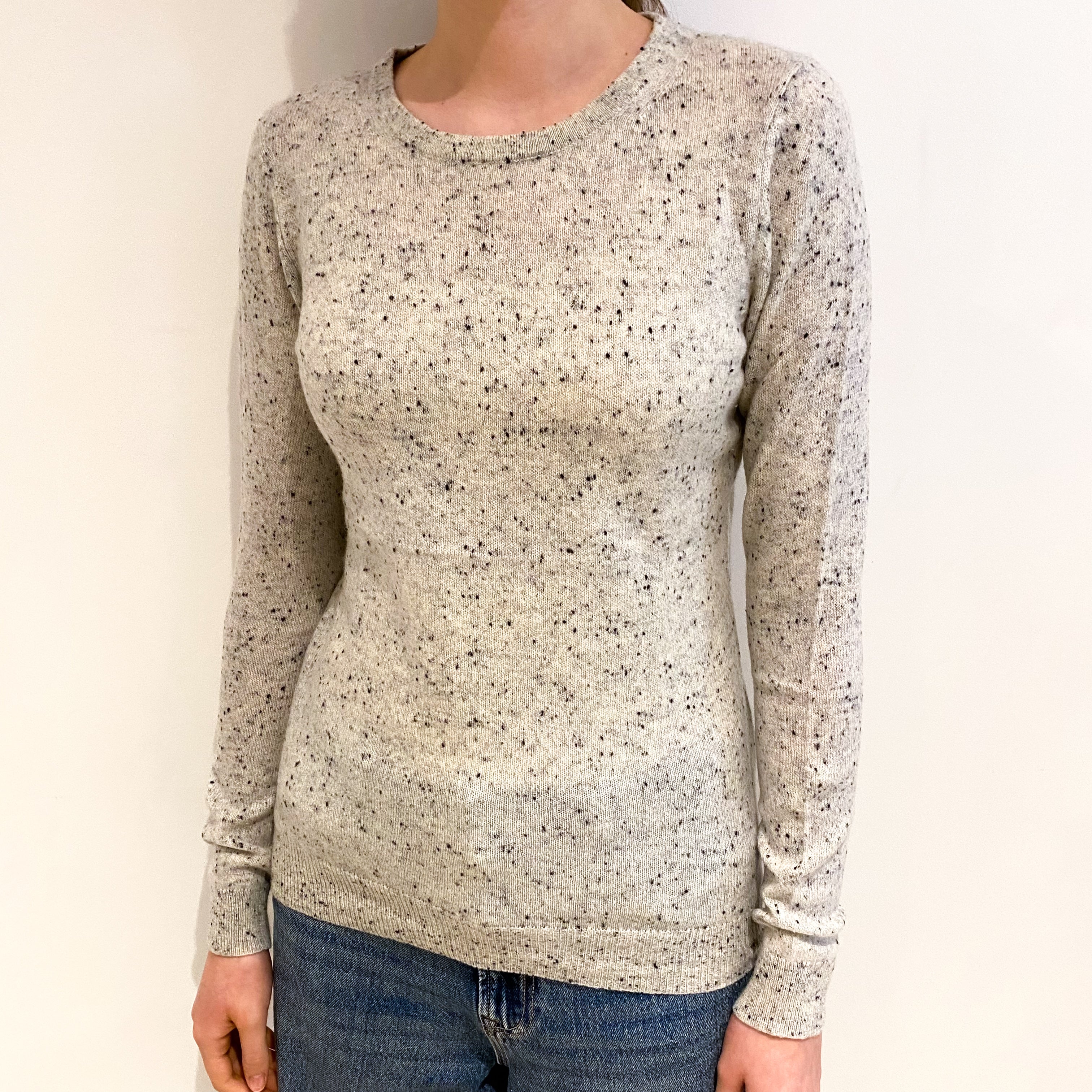 Grey Flecked Cashmere Crew Neck Jumper Extra Small