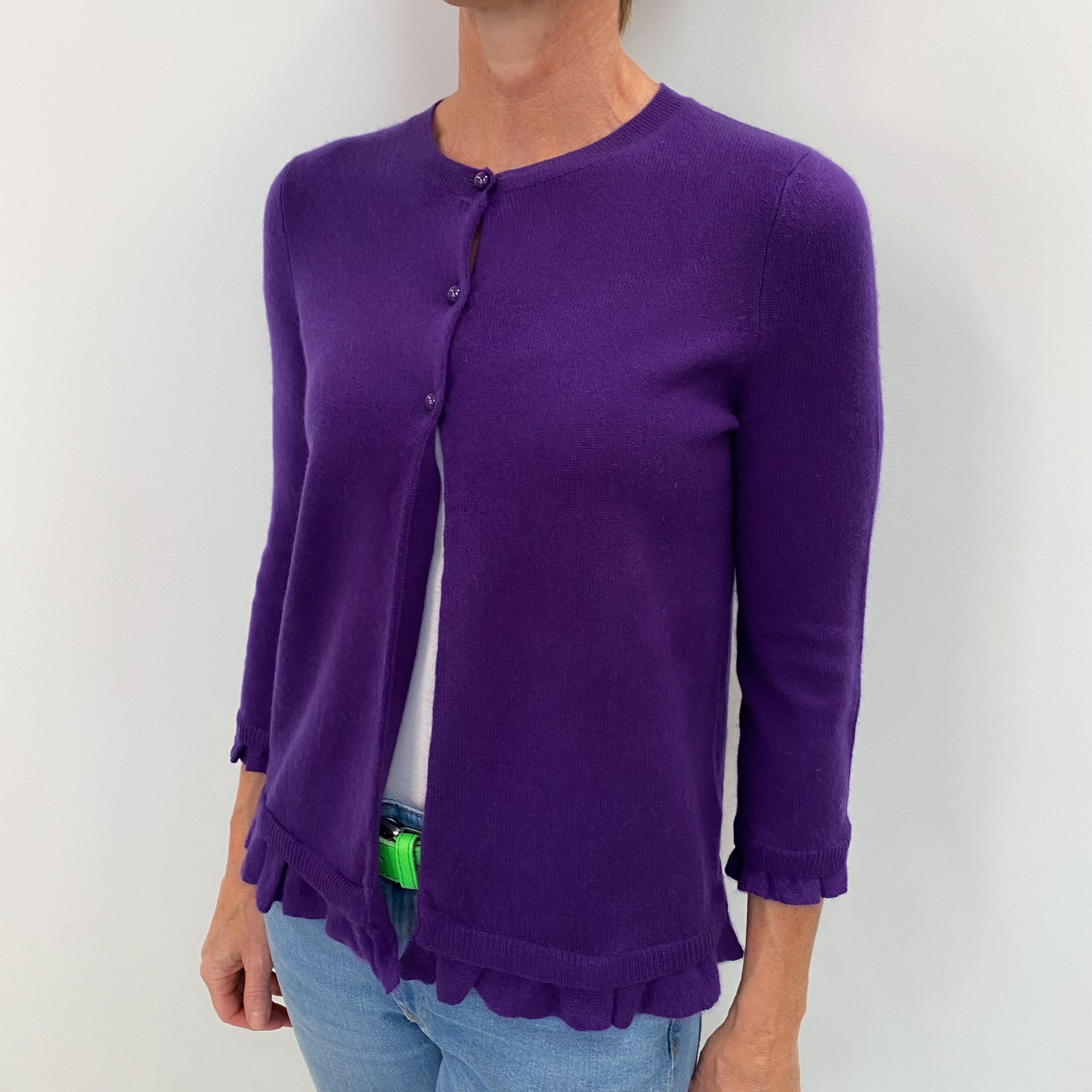 Iris Purple Cashmere Crew Neck Cardigan Small