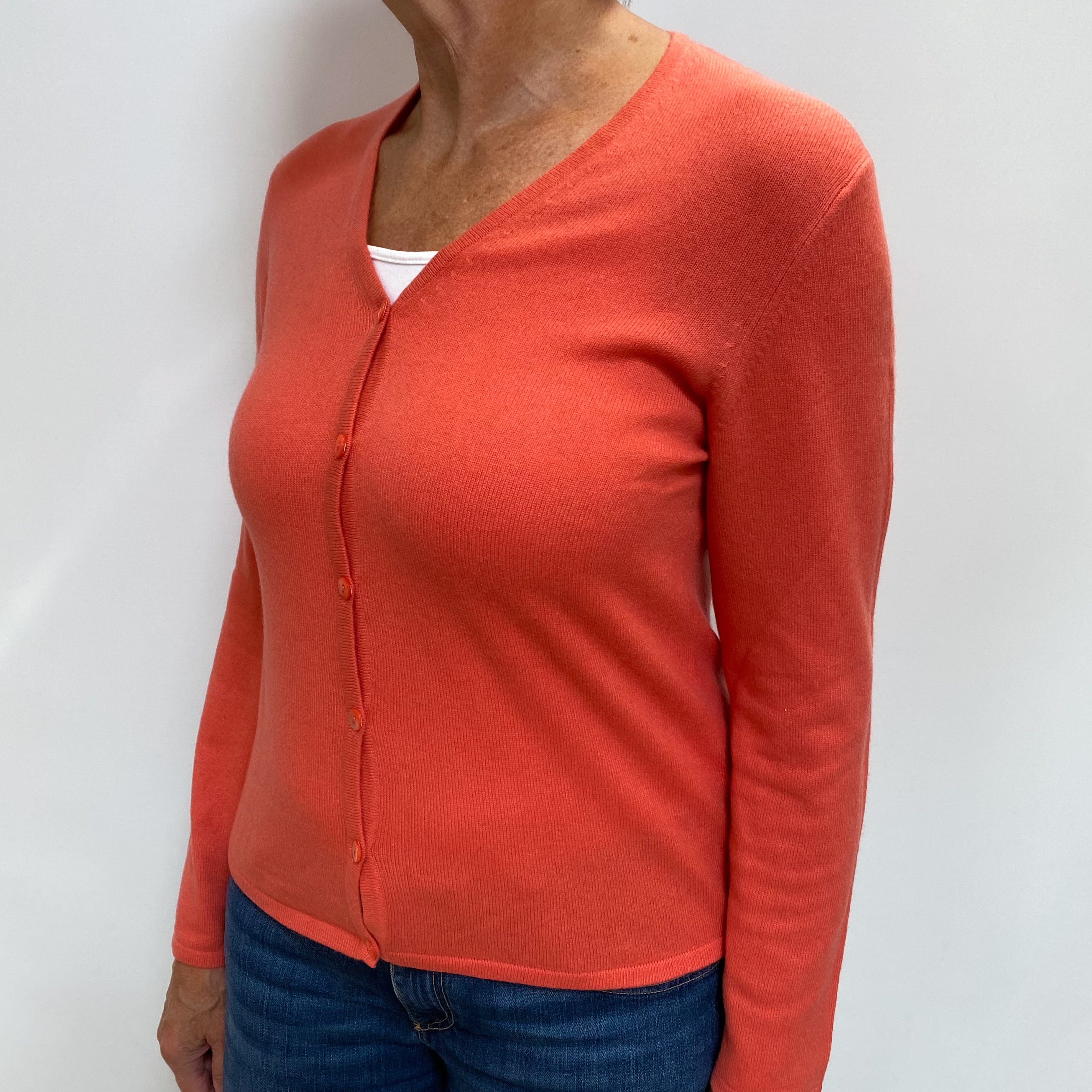 Crab Orange Cashmere V Neck Cardigan Medium