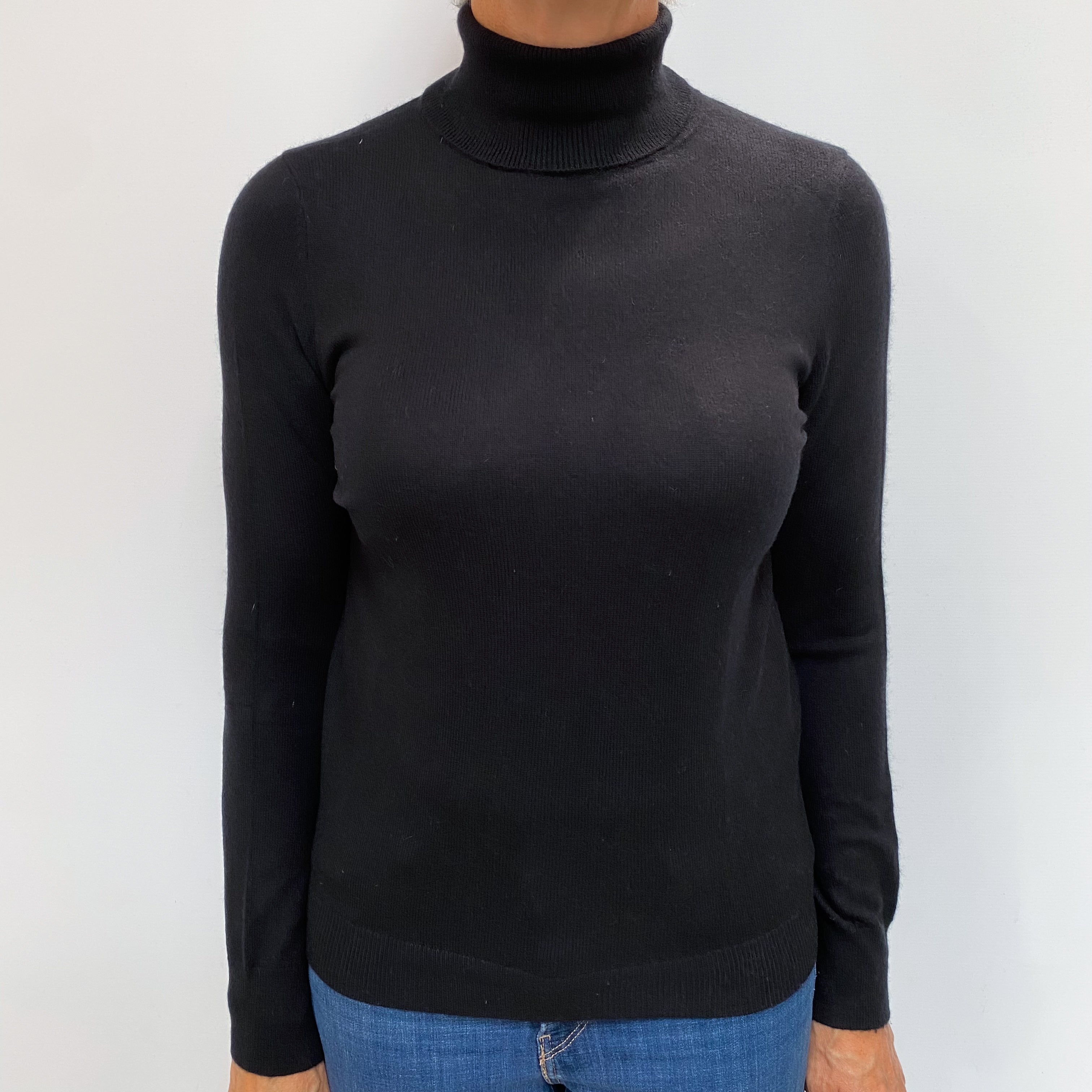 Black Cashmere Polo Neck Jumper Medium