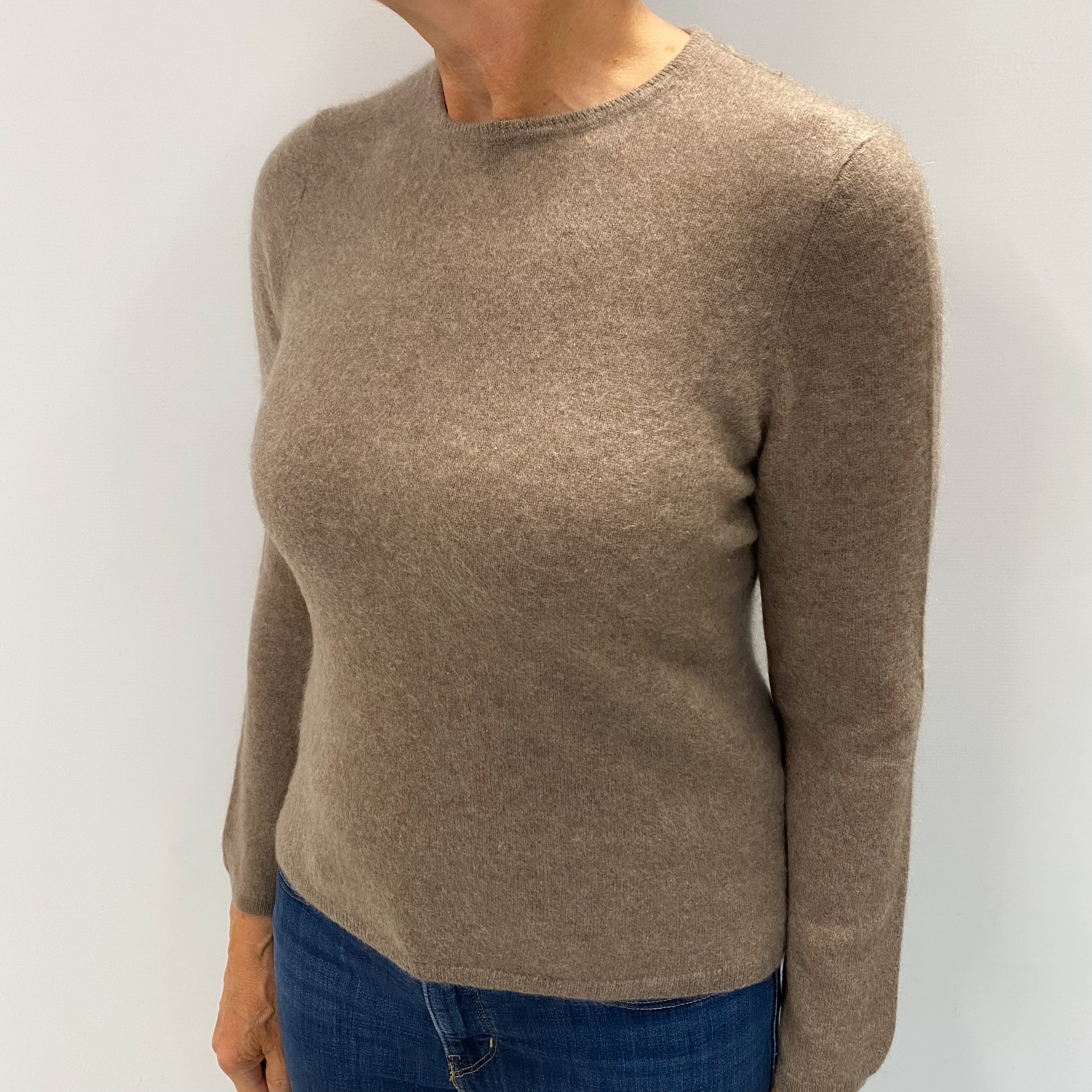 Mocha Brown Cashmere Crew Neck Jumper Medium