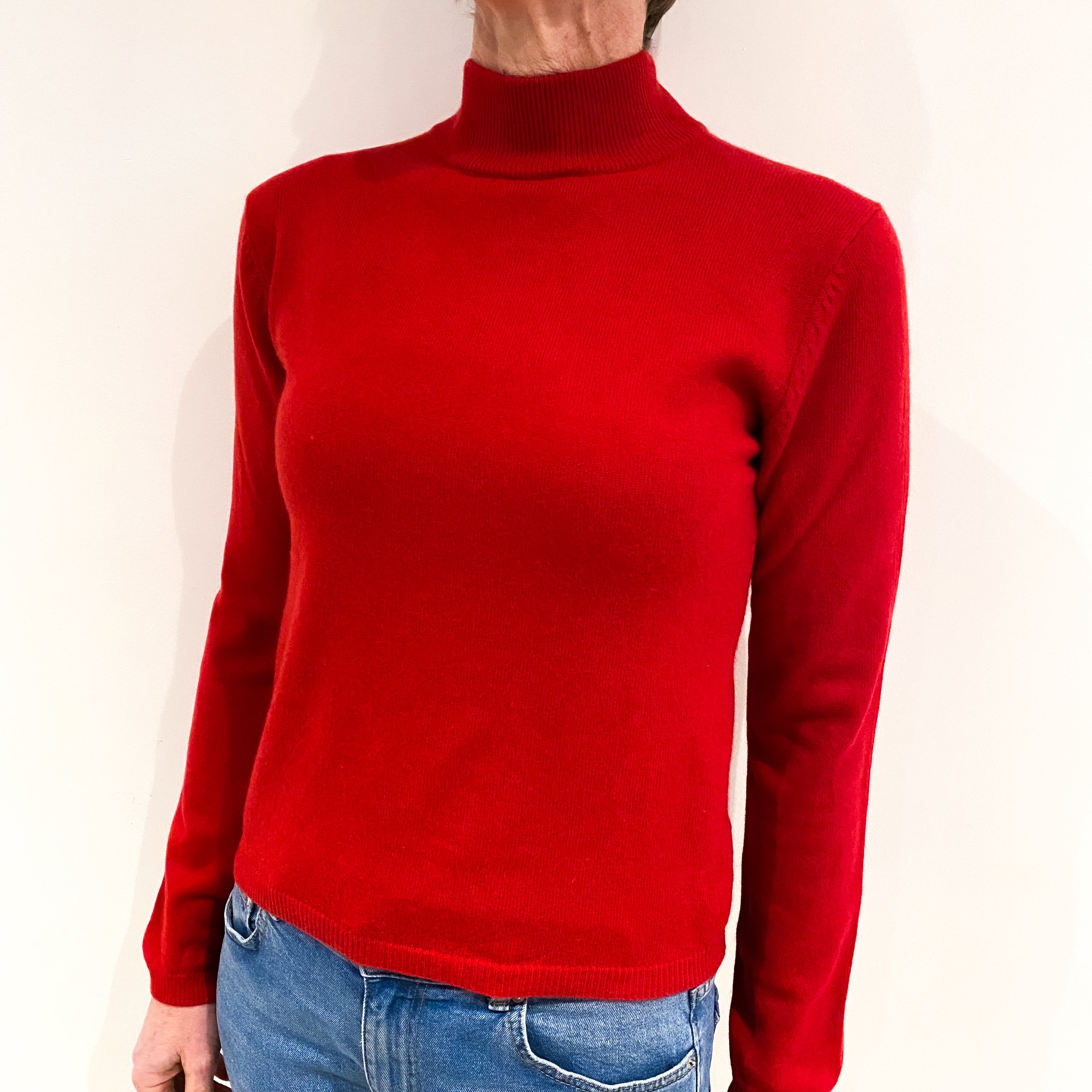 Post Box Red Cashmere Turtle Neck Jumper Small