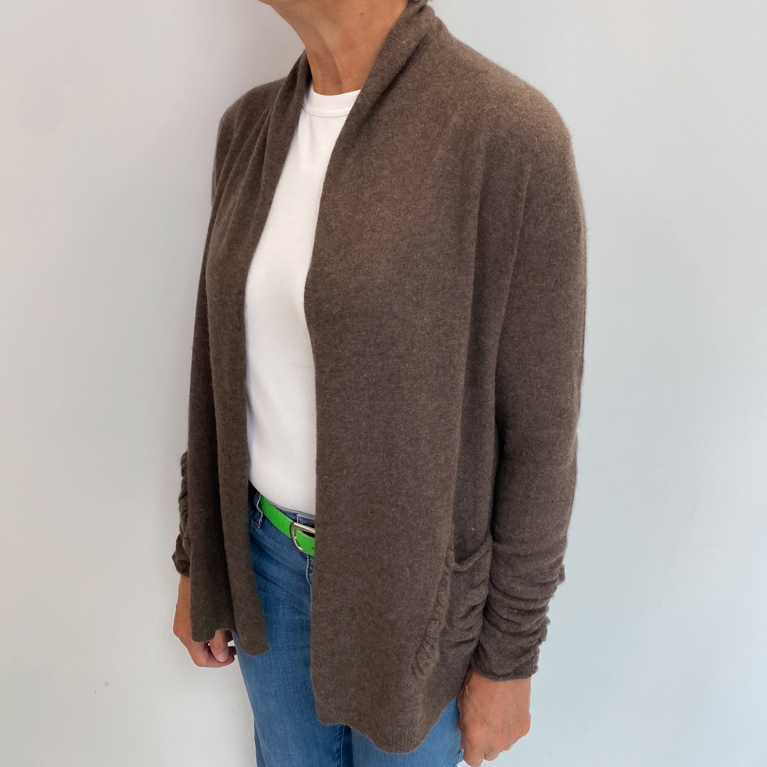 Mole Brown Cashmere Edge To Edge Cardigan Medium