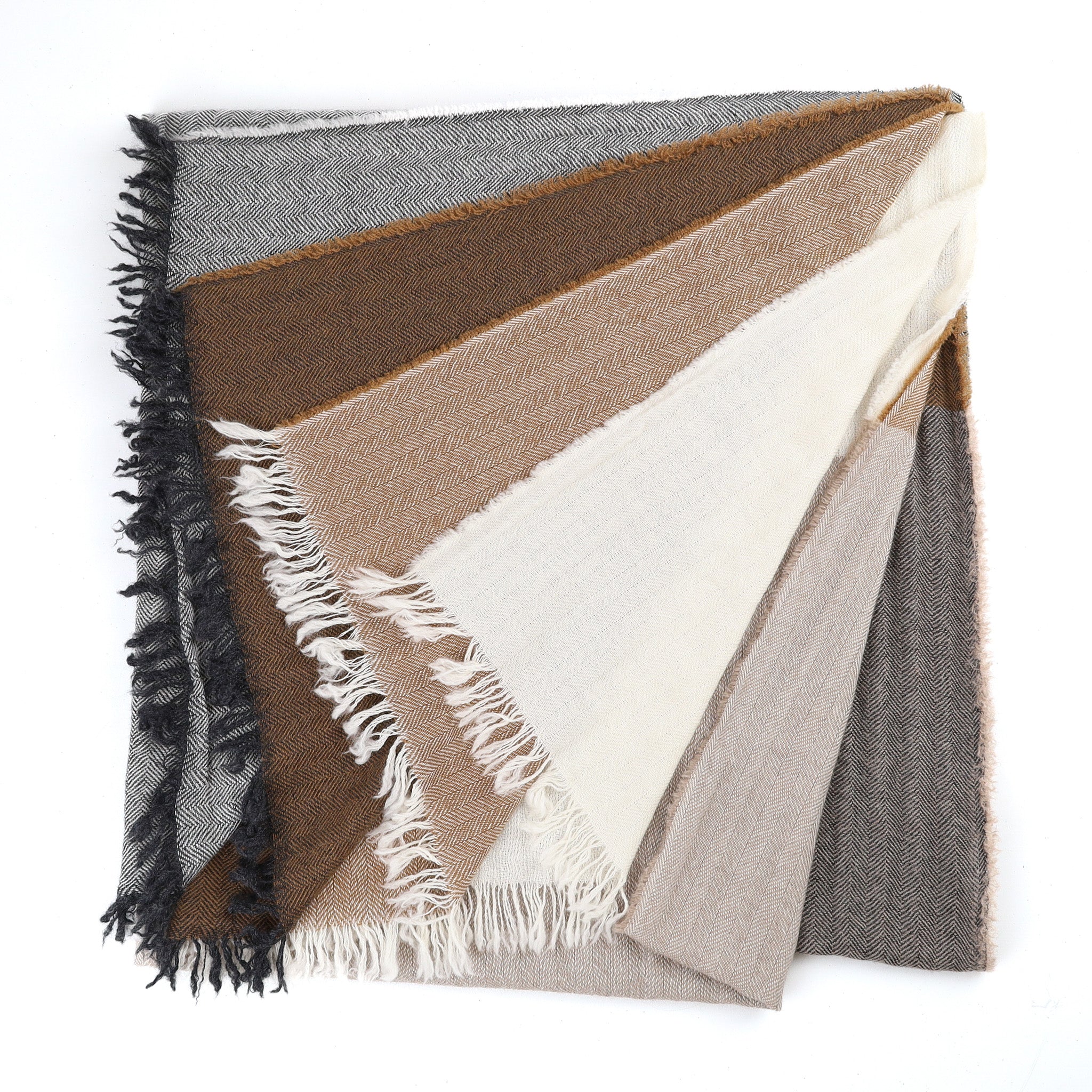 Brand New Begg & Co Brown and Grey Colour Block Cashmere Woven Wrap