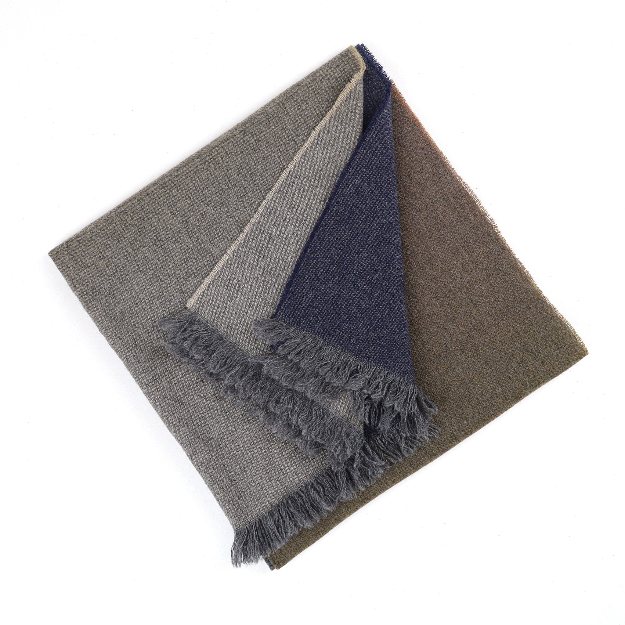 Brand New Begg & Co Navy and Khaki Ombré Cashmere Woven Wrap