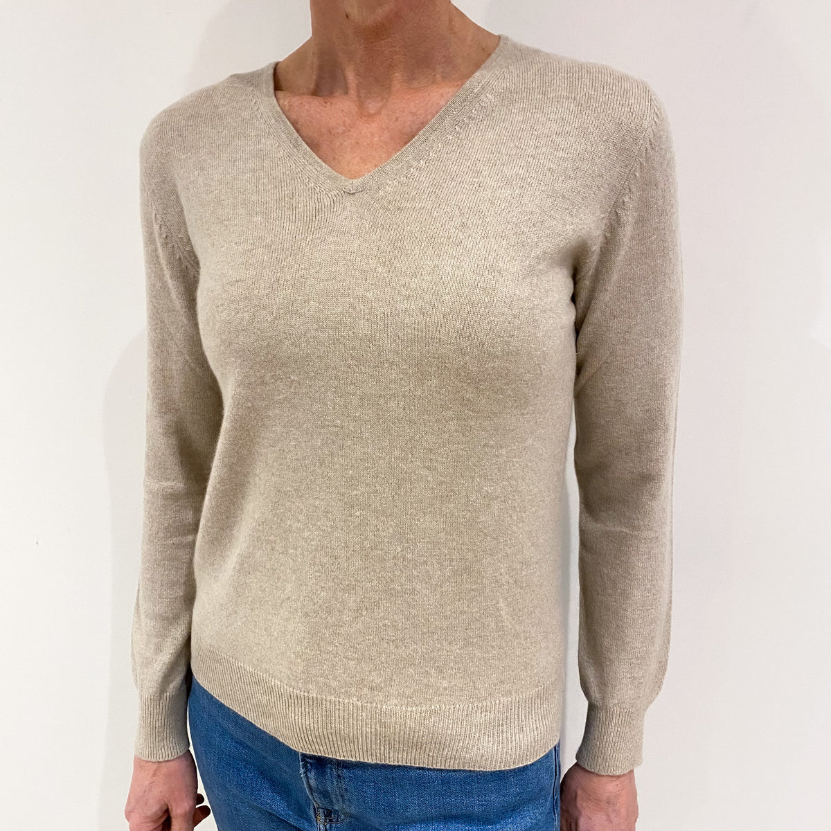 Pale Fawn Cashmere V Neck Jumper Small