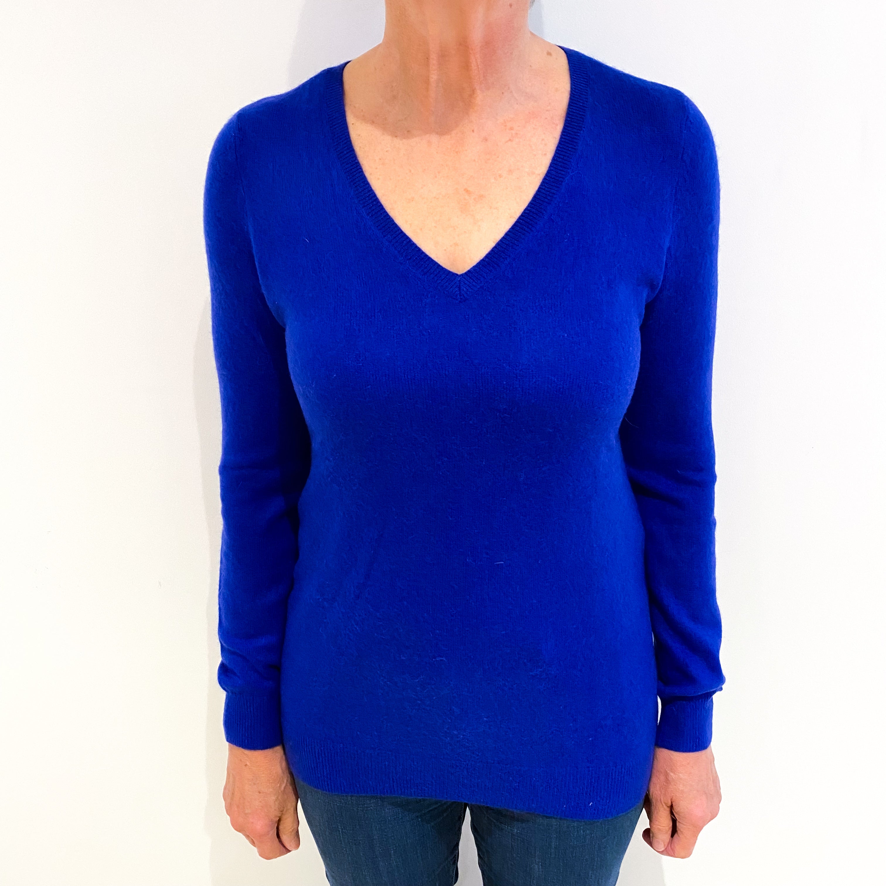 Indigo Blue Cashmere V Neck Jumper Medium
