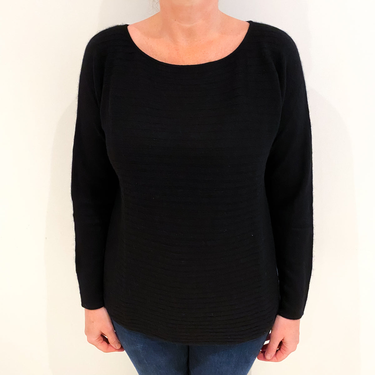 Black Cashmere Slash Neck Jumper Large