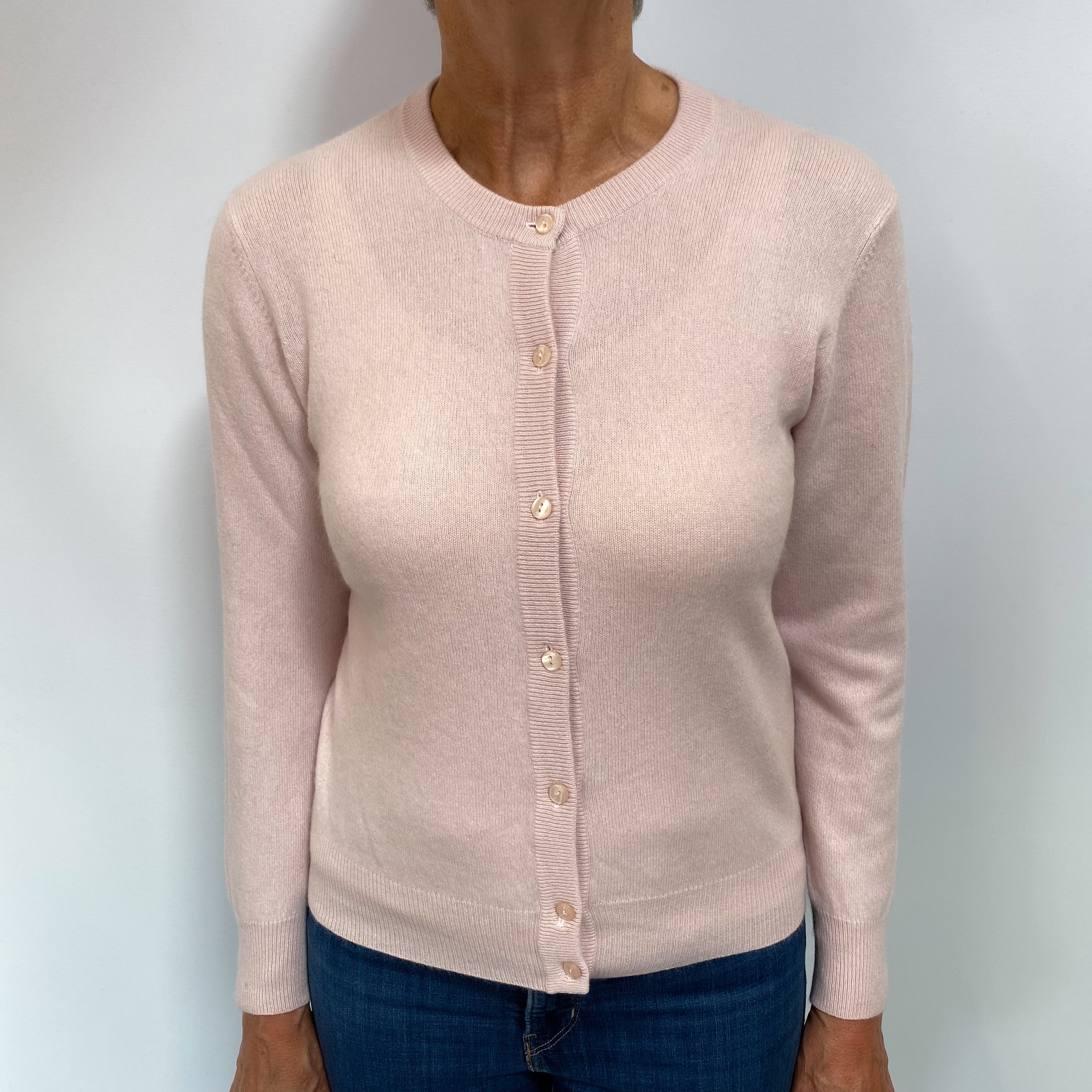 Ice Pink Cashmere Crew Neck Cardigan Medium