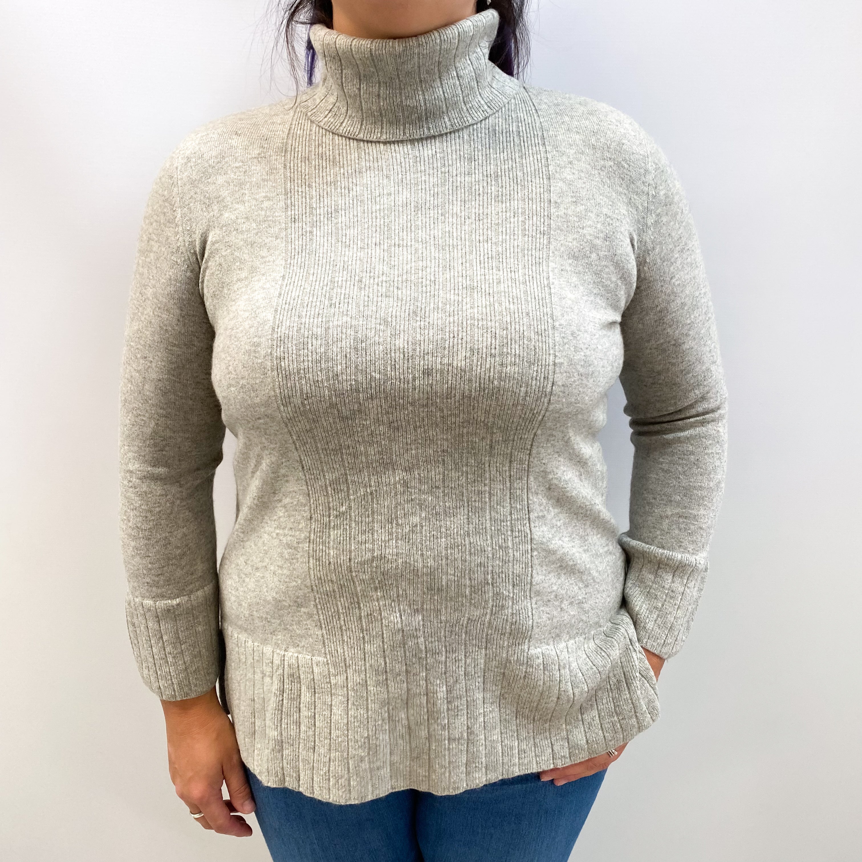 Smoke Grey Cashmere Polo Neck Jumper Large