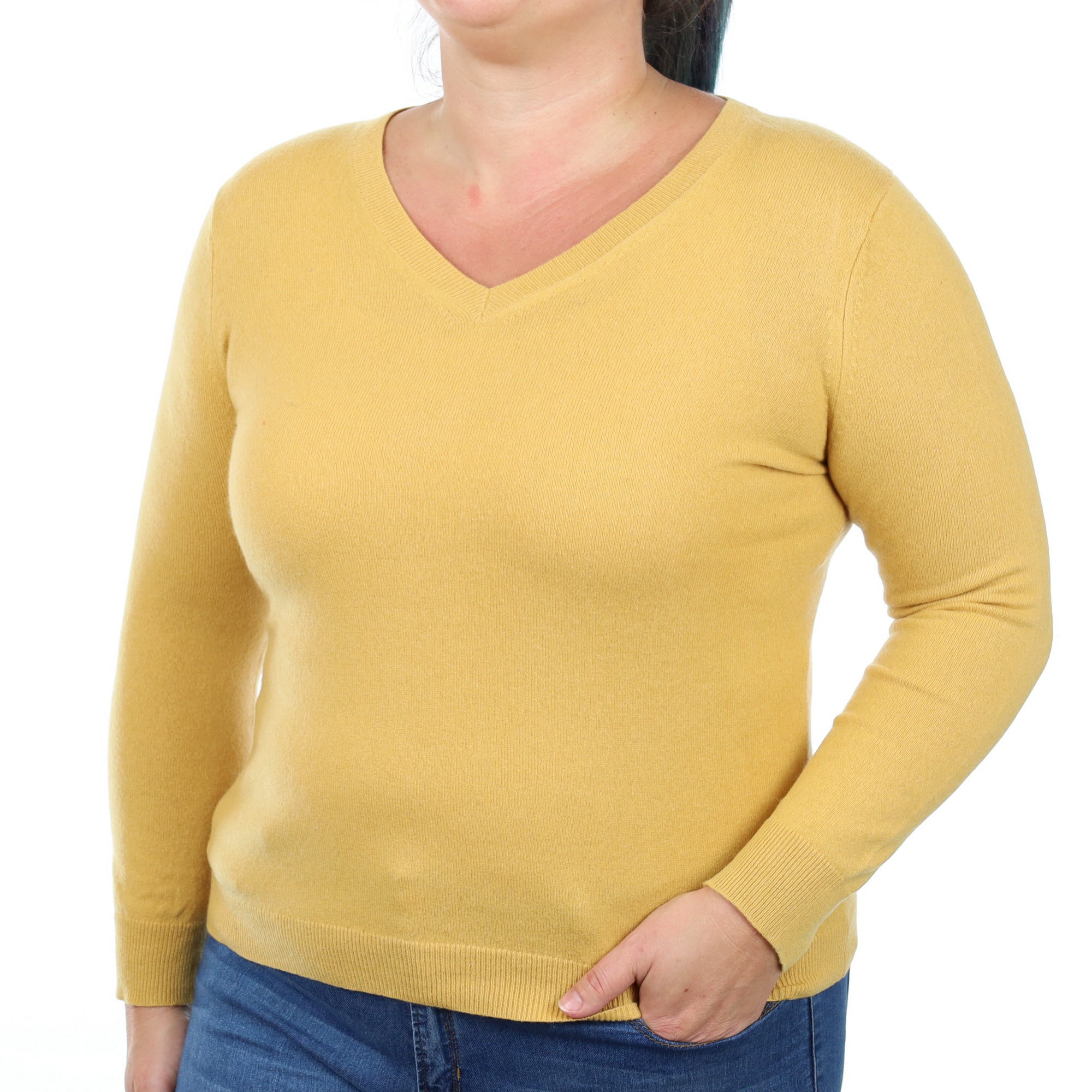 Mustard Yellow Cashmere V Neck Jumper Large