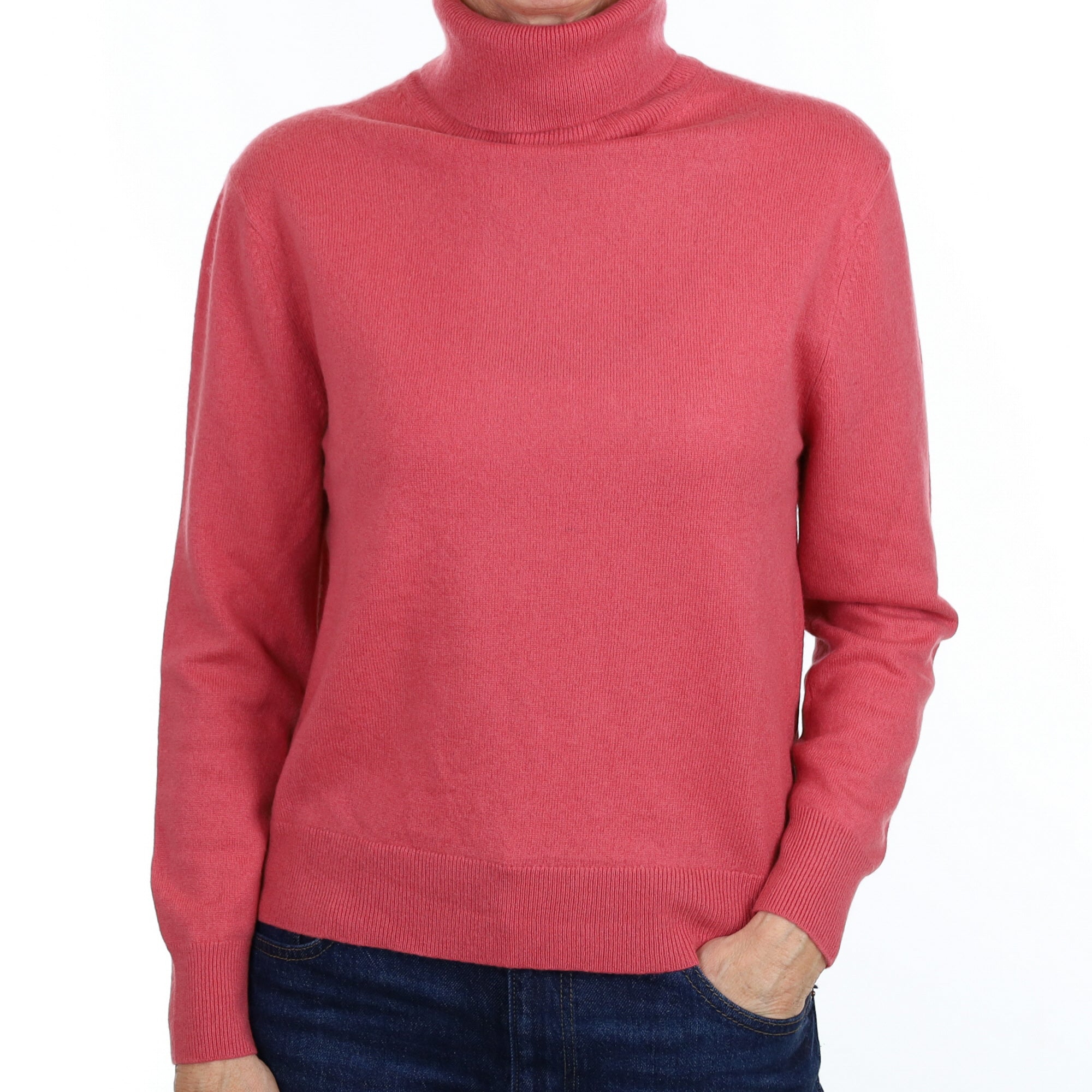 Loganberry Pink Cashmere Polo Neck Jumper Small