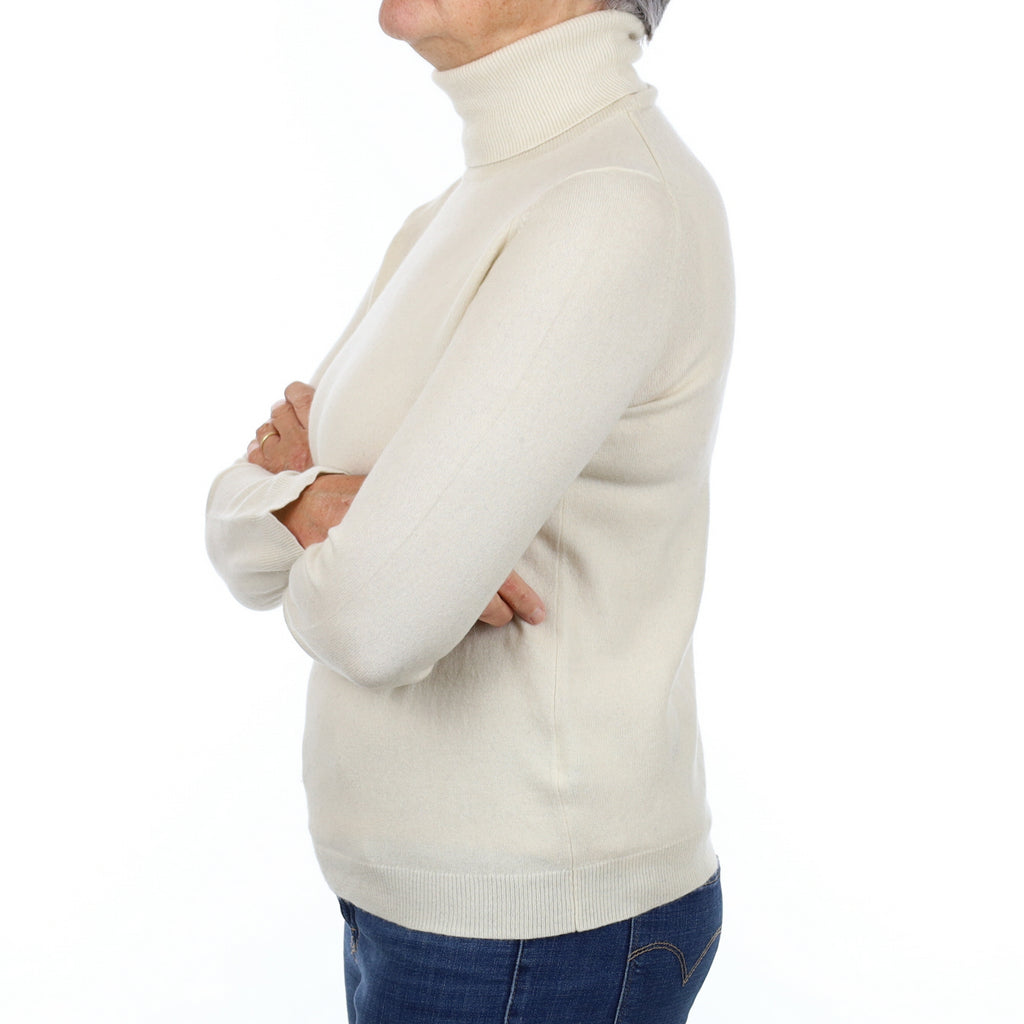 Vanilla Cream Cashmere Polo Neck Jumper Medium