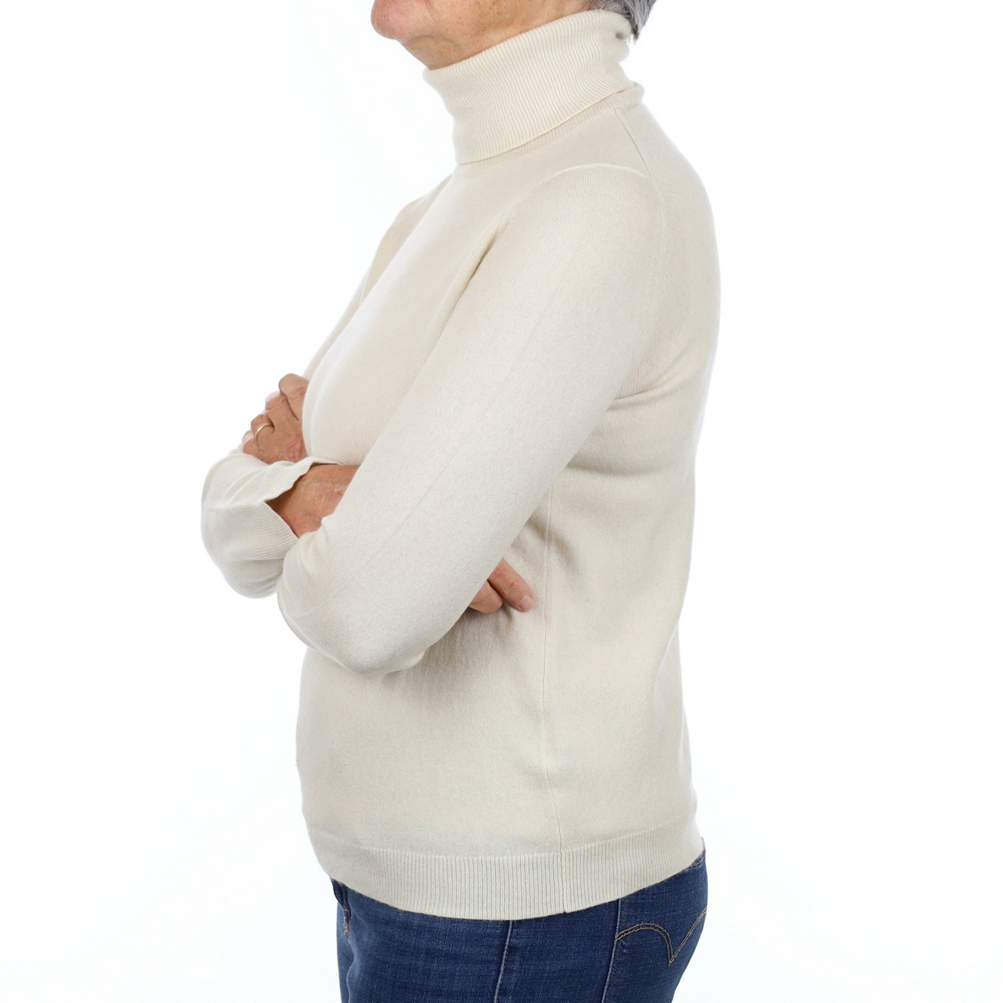 Vanilla Cream Cashmere Polo Neck Jumper Medium