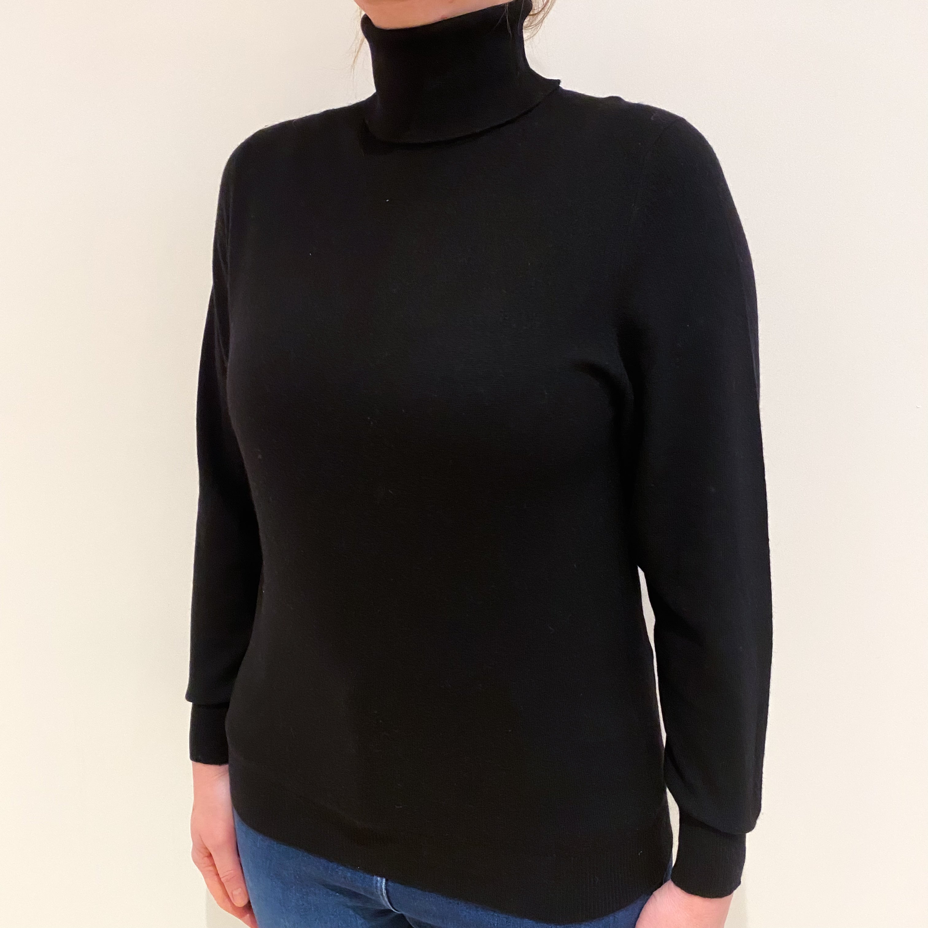 Black Cashmere Polo Neck Jumper Large