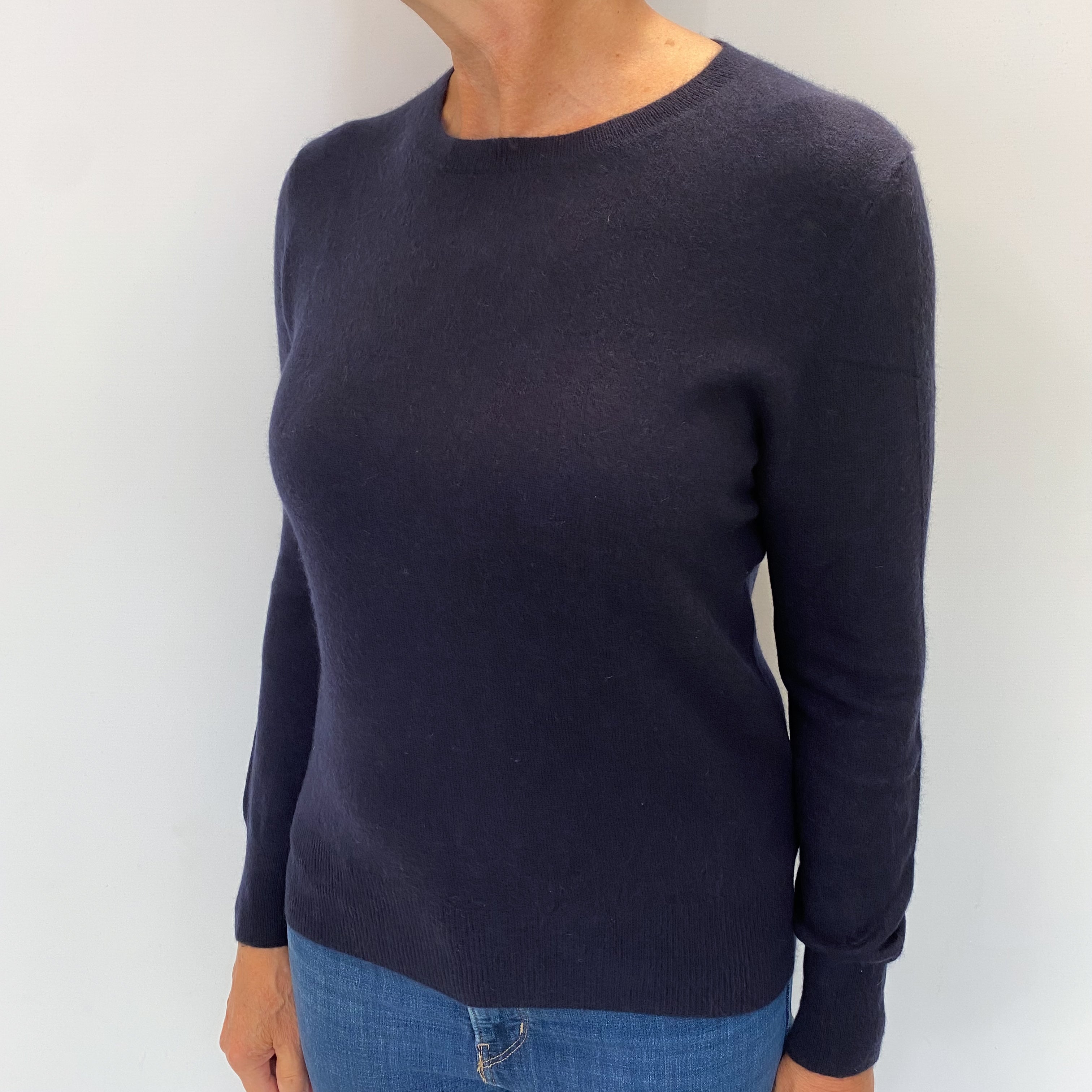 Dark Navy Cashmere Crew Neck Jumper Medium