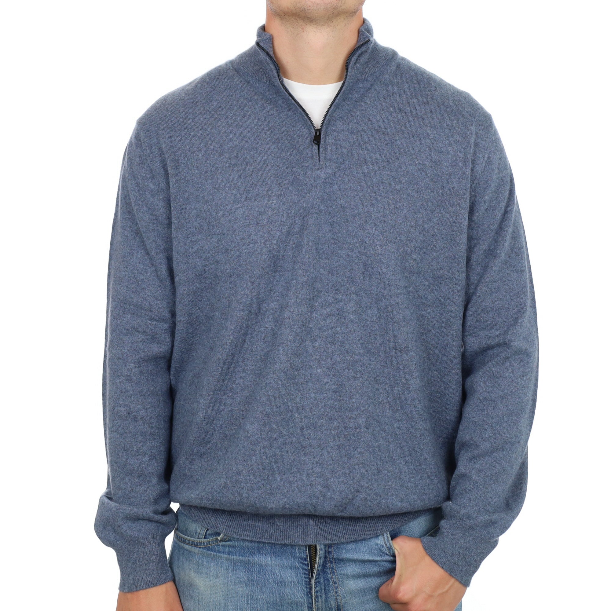 Men's Denim Blue Cashmere 1/4 Zip Neck Jumper XXXL