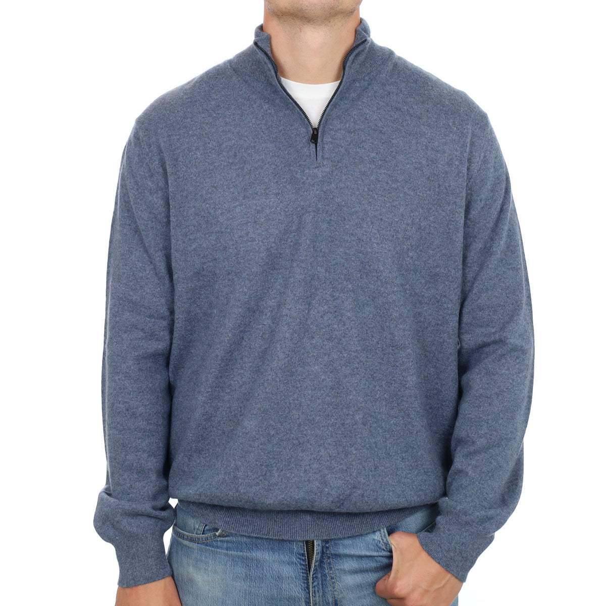 Men's Denim Blue Cashmere 1/4 Zip Neck Jumper XXXL
