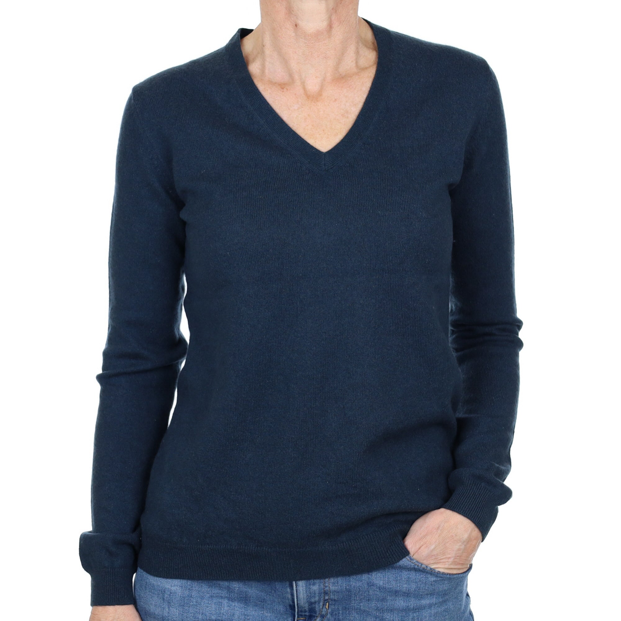 Petrol Blue Cashmere V Neck Jumper Small