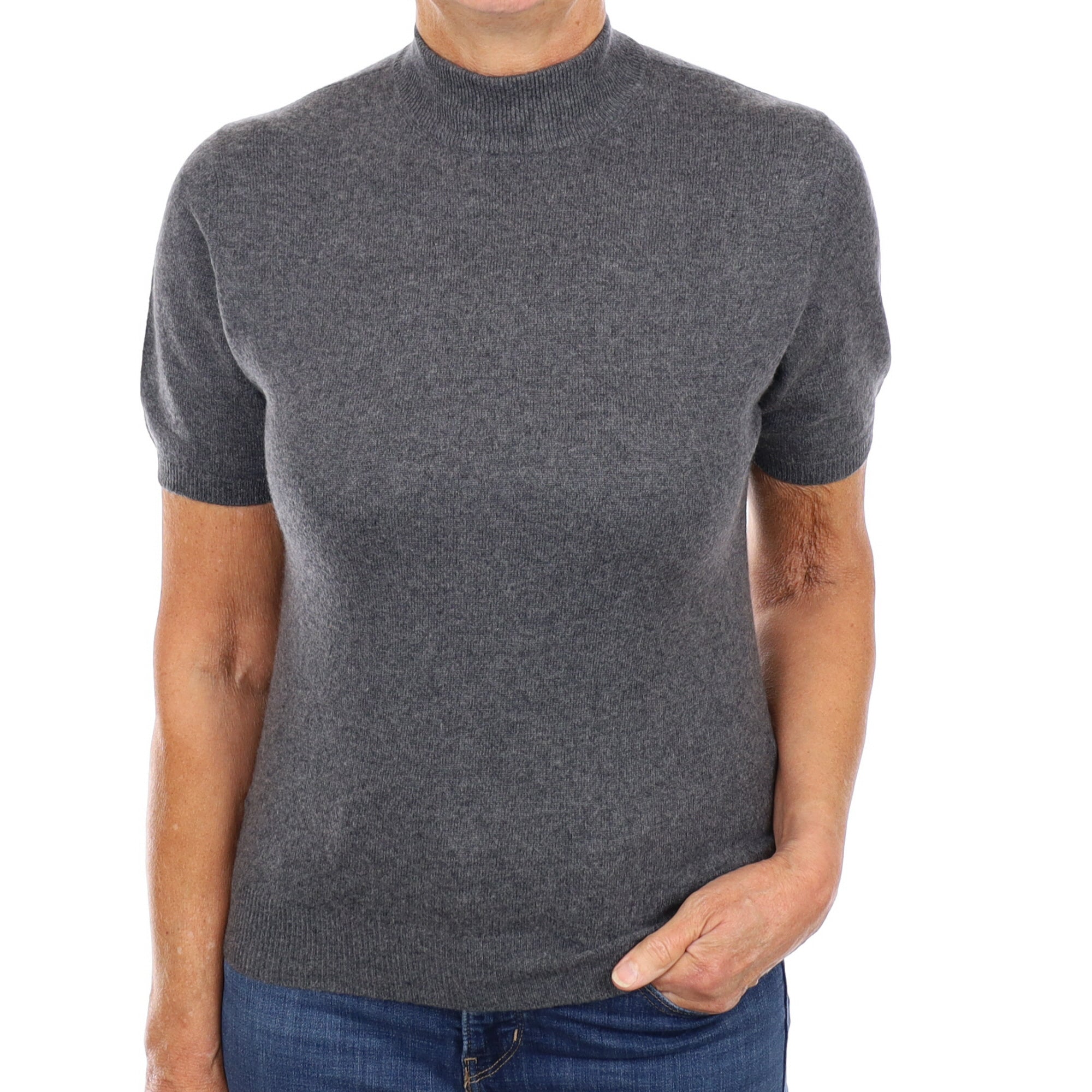 Slate Grey Cashmere Turtle Neck Short Sleeved Jumper Medium