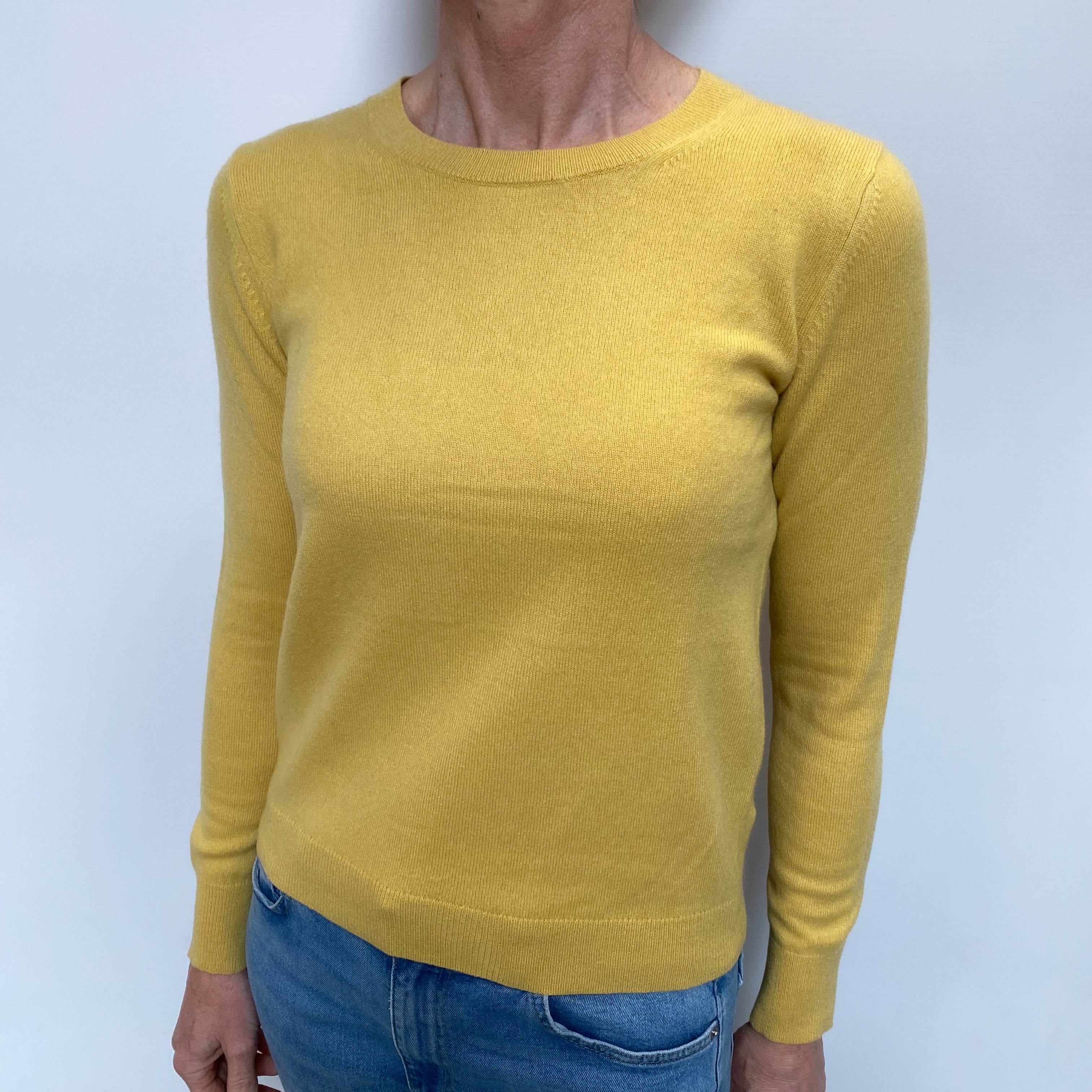 Mustard Yellow Cashmere Crew Neck Jumper Small