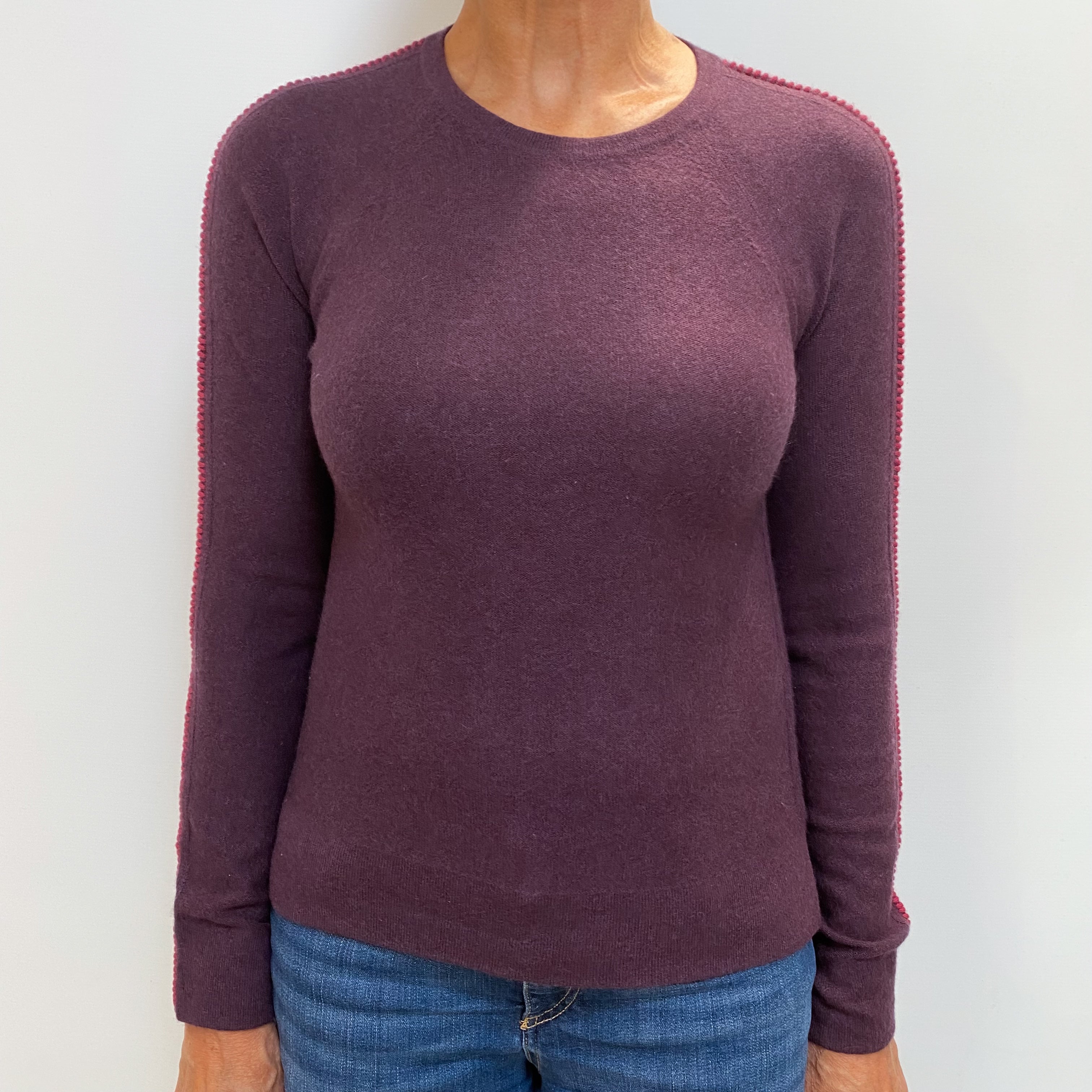 Neiman Marcus Aubergine Purple Cashmere Crew Neck Jumper Medium