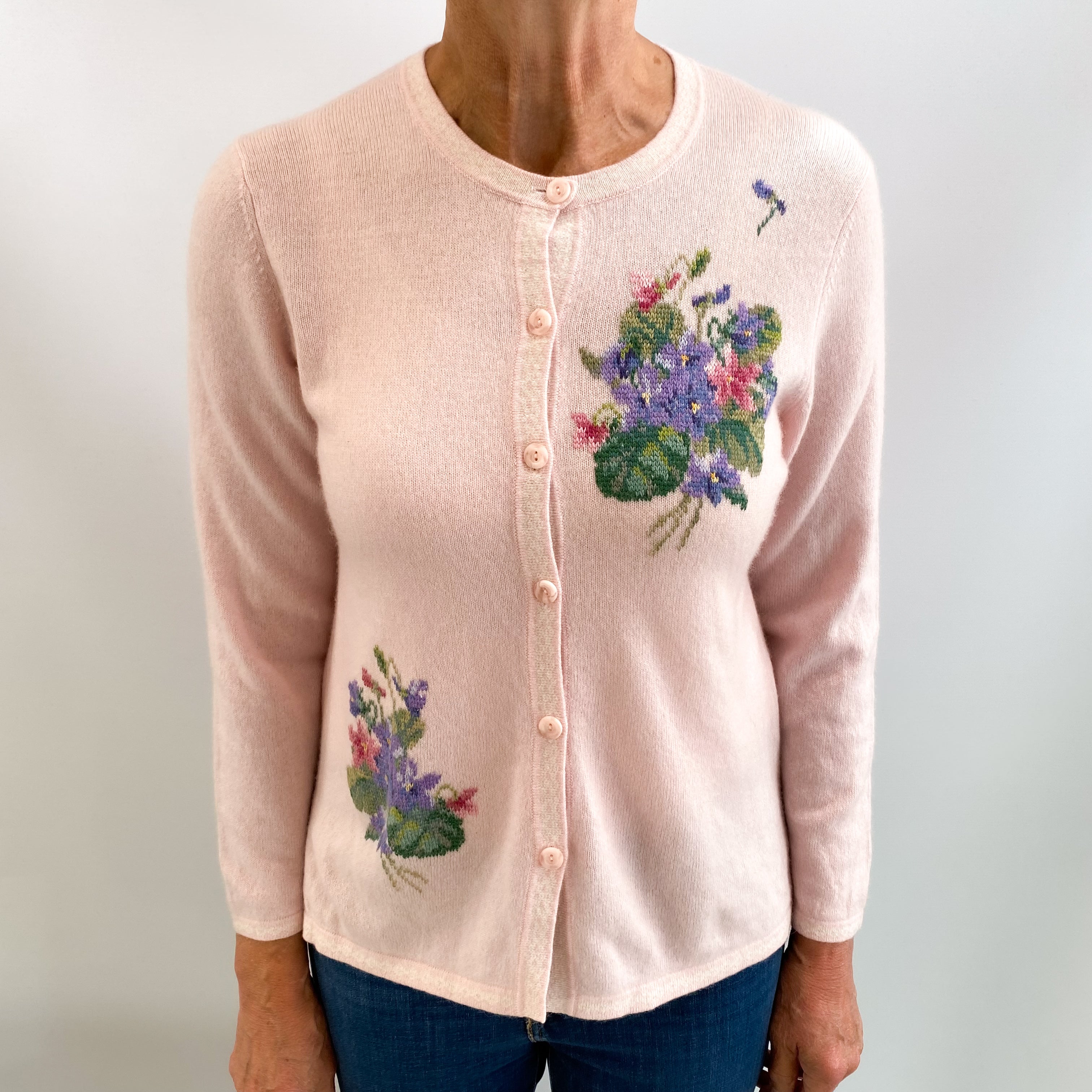 Shell Pink Cashmere Crew Neck Cardigan Medium