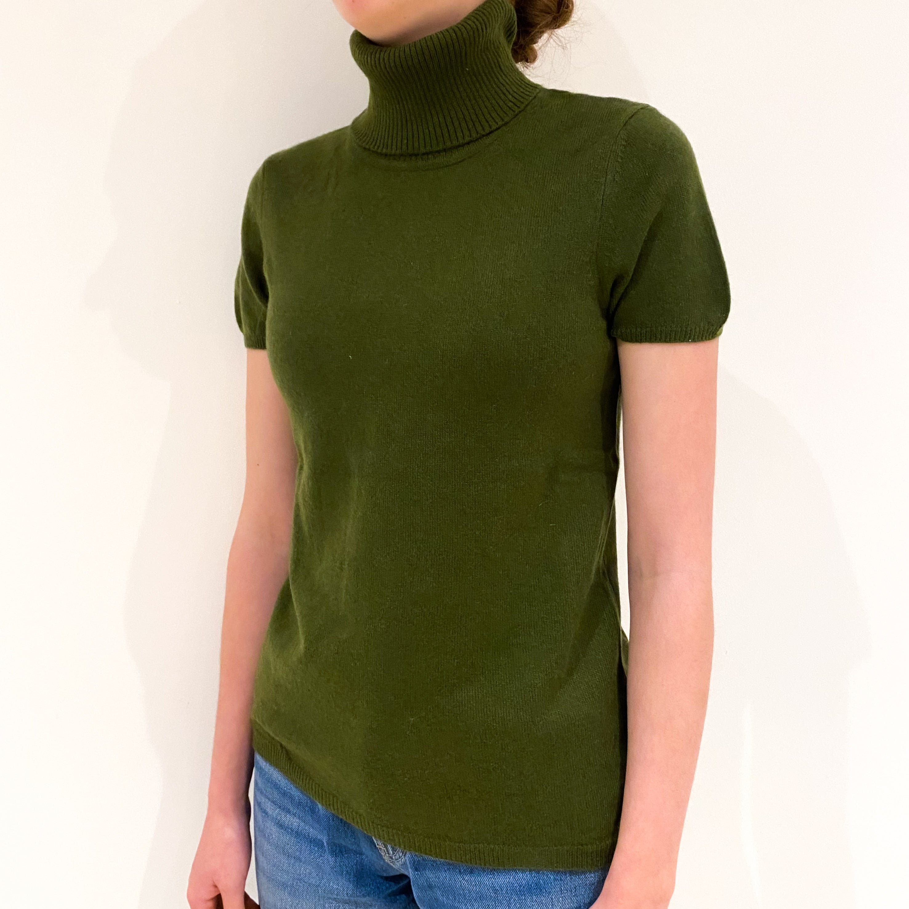 Moss Green Cashmere Polo Neck Jumper Extra Small