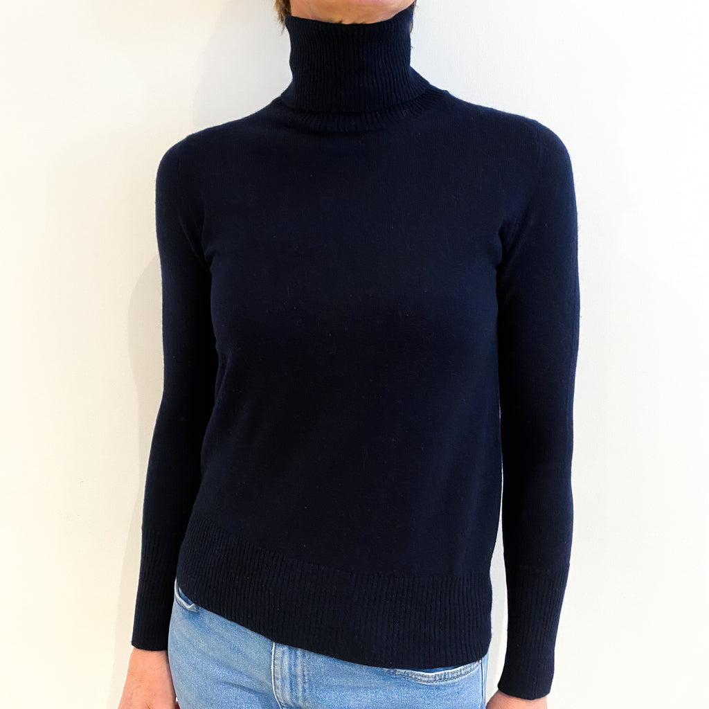 Navy Blue Cashmere Polo Neck Jumper Small