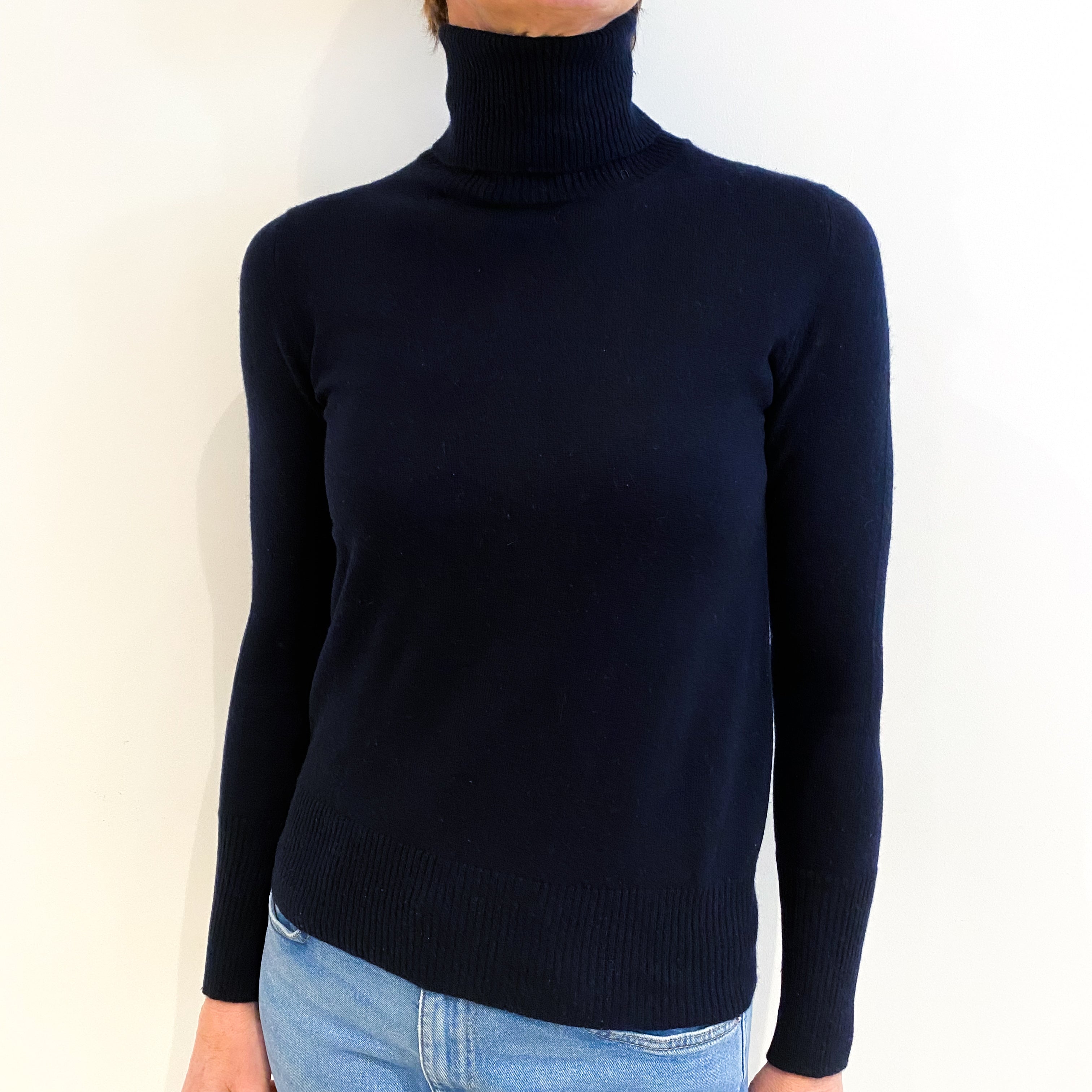 Navy Blue Cashmere Polo Neck Jumper Small