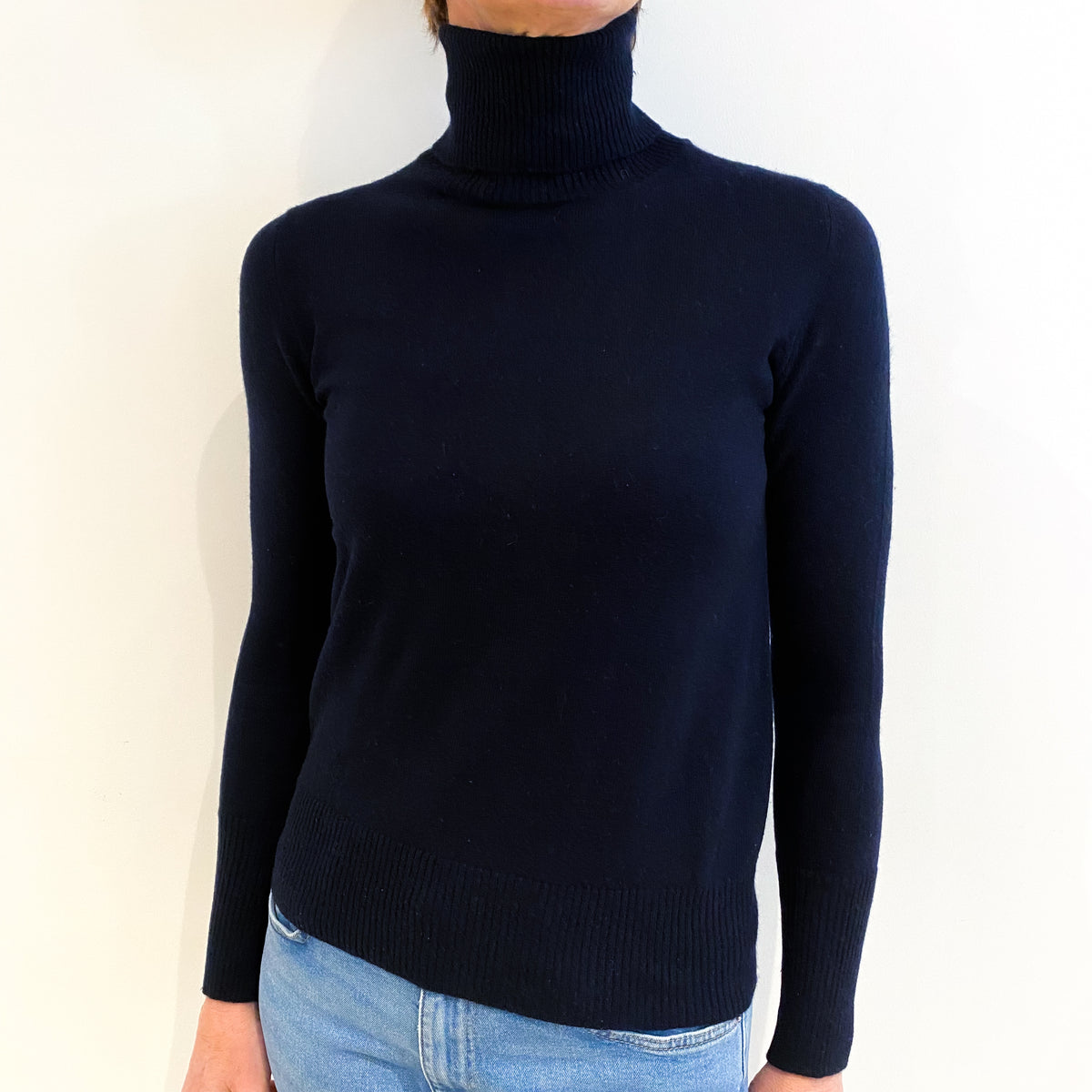 Navy Blue Cashmere Polo Neck Jumper Small