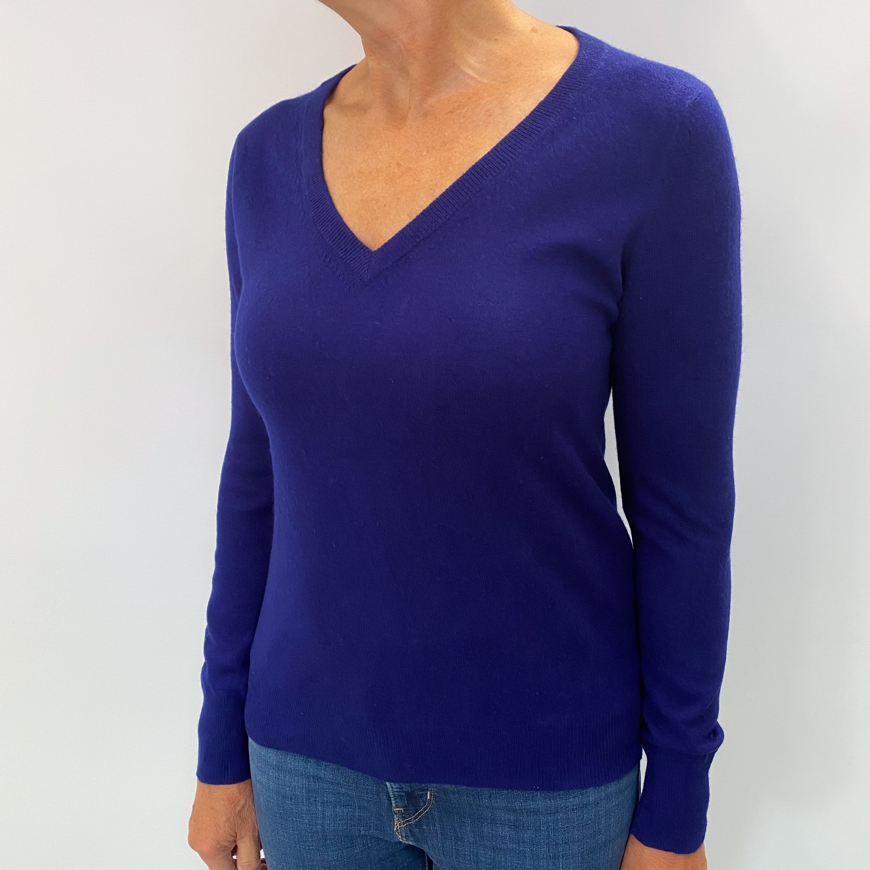 Indigo Blue Cashmere V Neck Jumper Medium