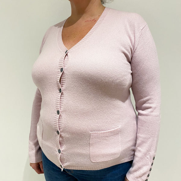 Ice Pink Cashmere V-Neck Cardigan Extra Large