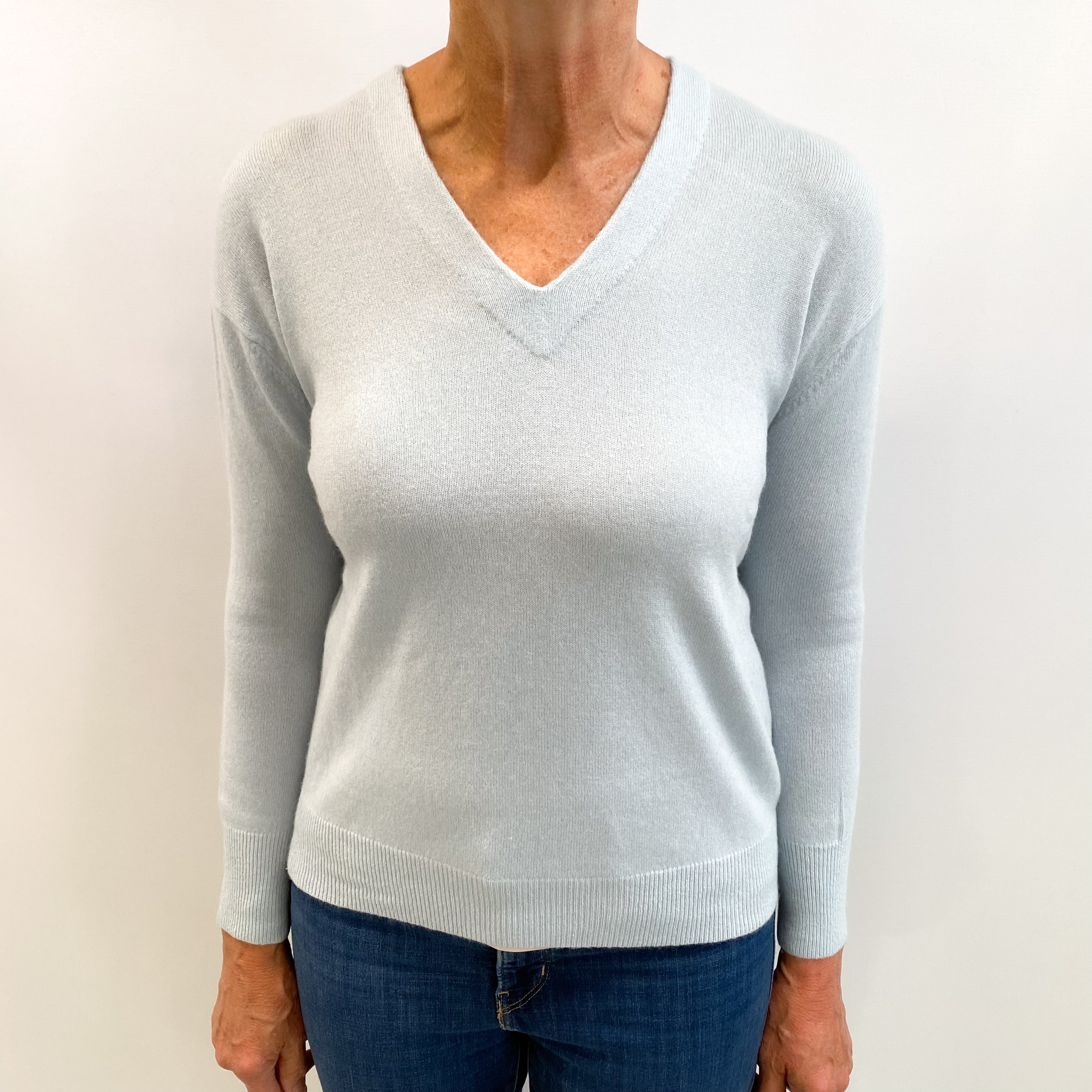 Powder Blue Cashmere V Neck Jumper Medium