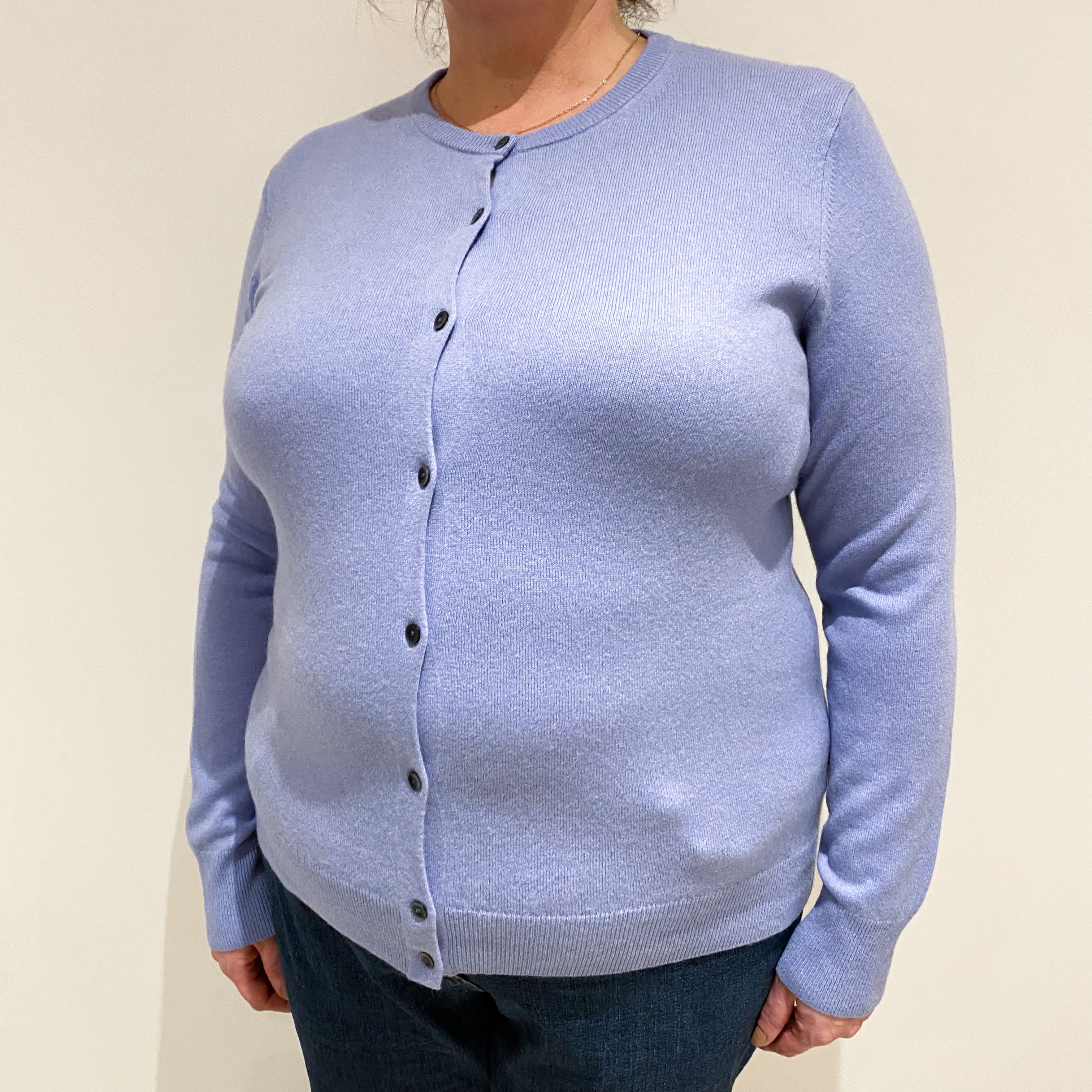 Periwinkle Blue Cashmere Crew Cardigan Extra Large
