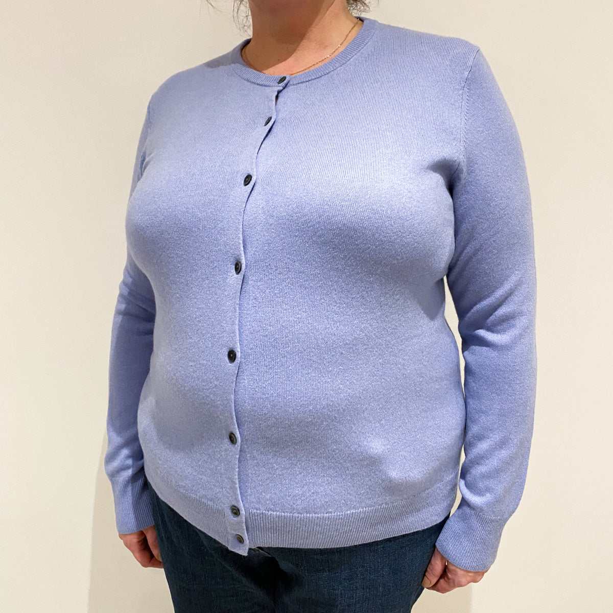 Periwinkle Blue Cashmere Crew Cardigan Extra Large