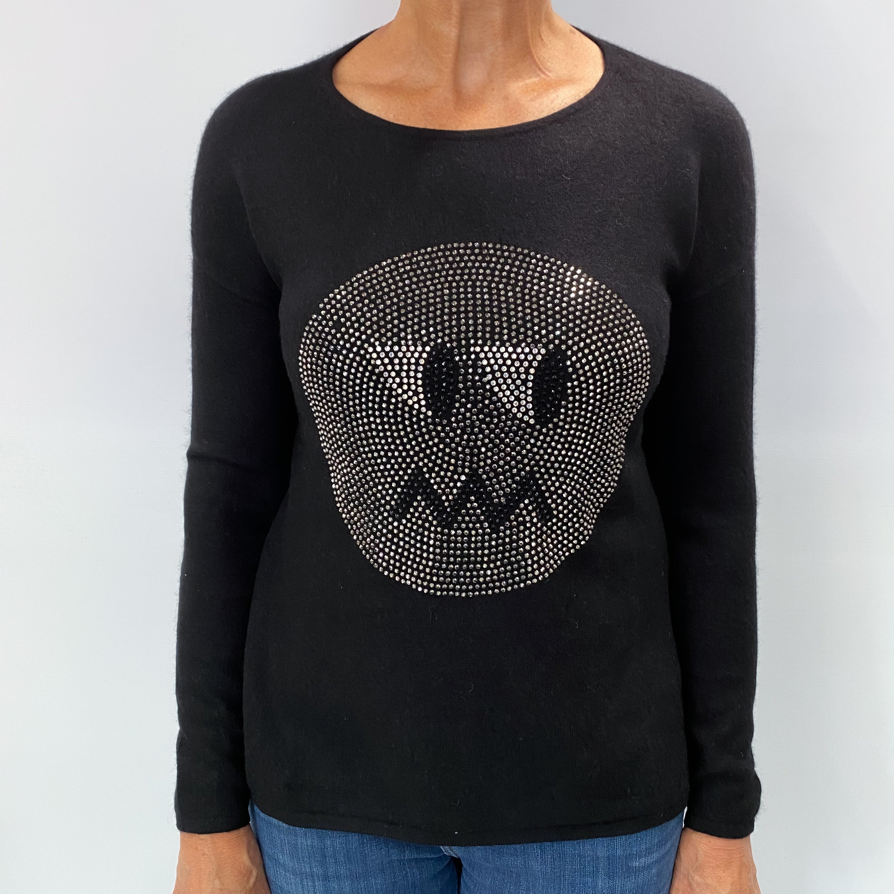 Black Dimanté Face Cashmere Crew Neck Jumper Medium