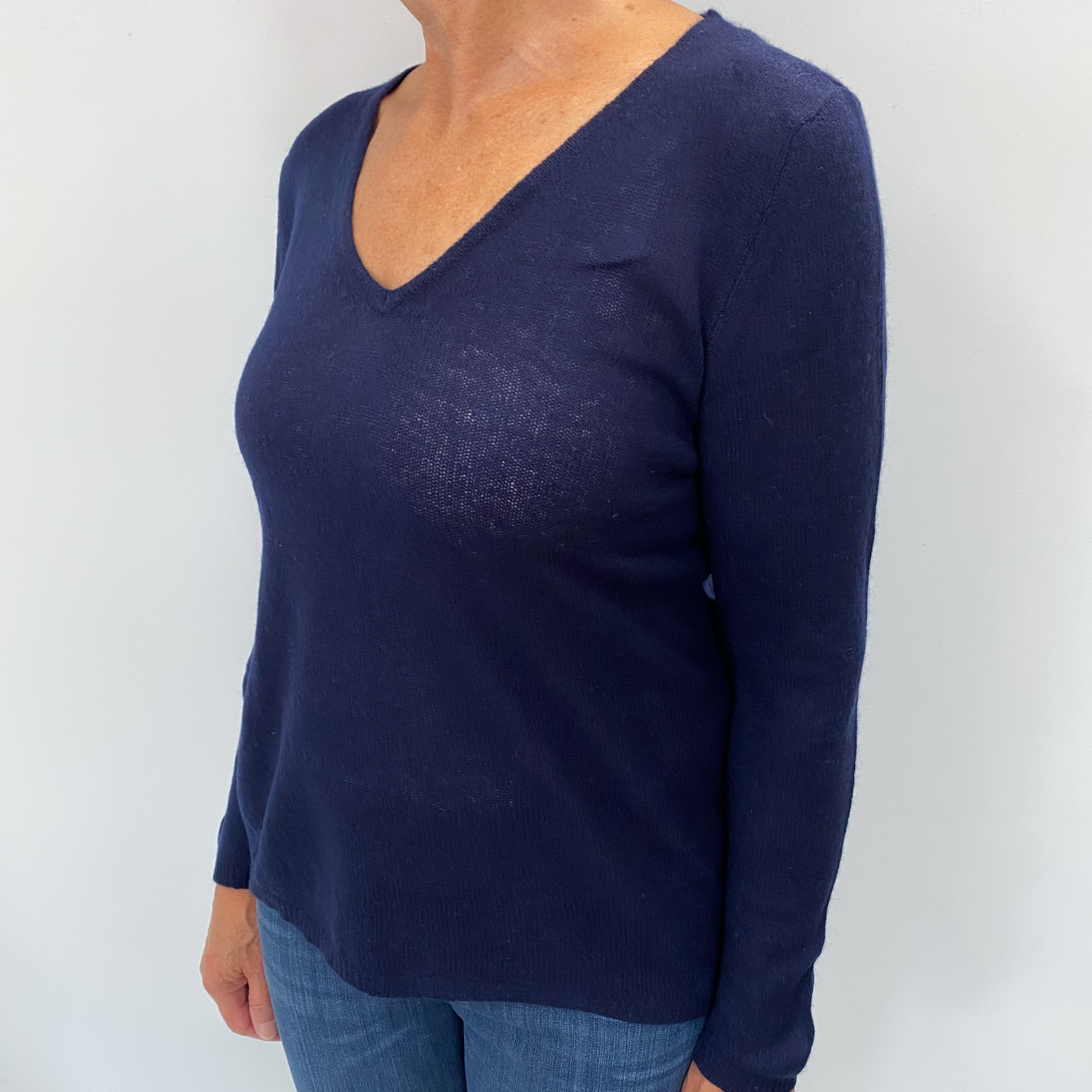Navy Blue Cashmere V Neck Jumper Medium