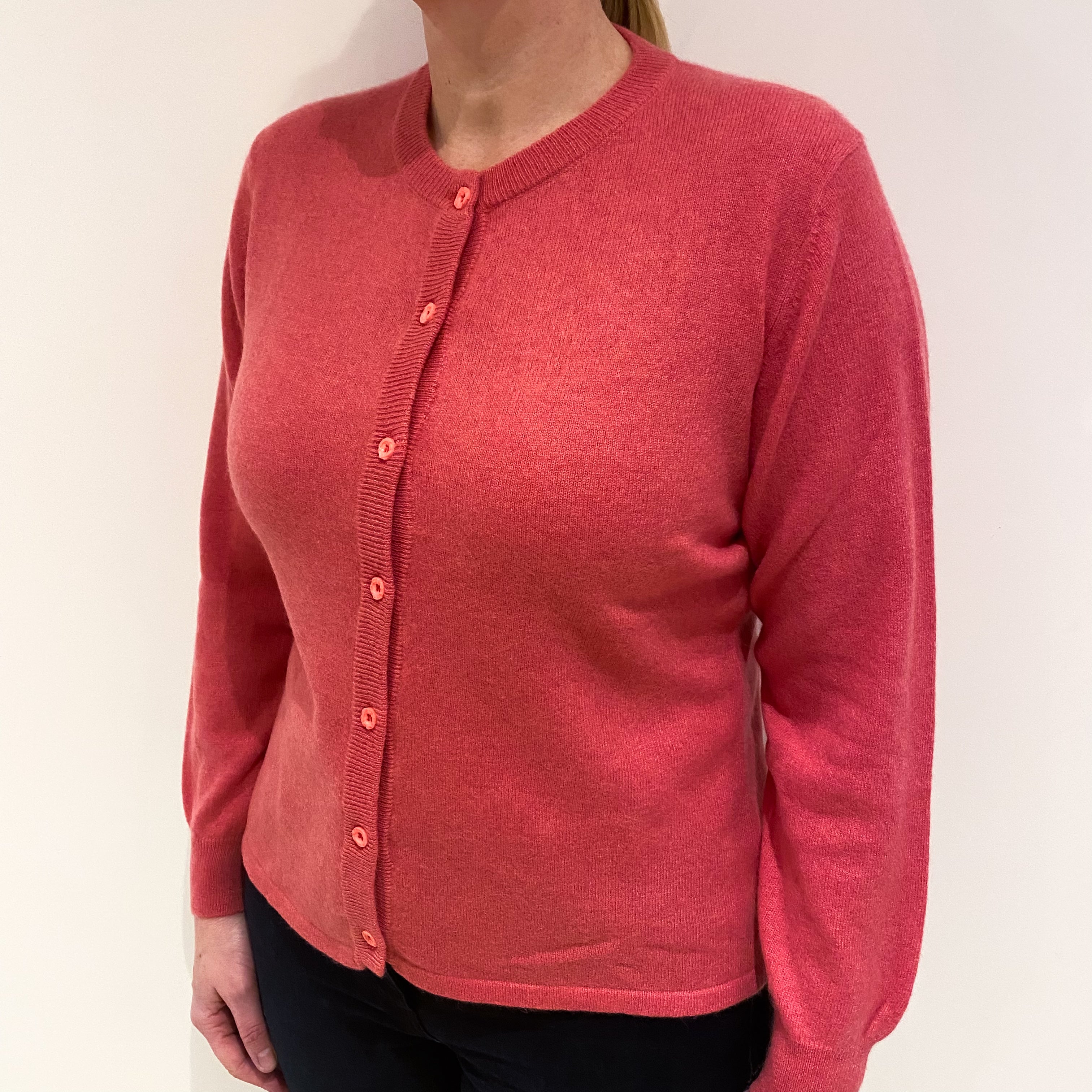 Lupin Pink Cashmere Crew Neck Cardigan Large