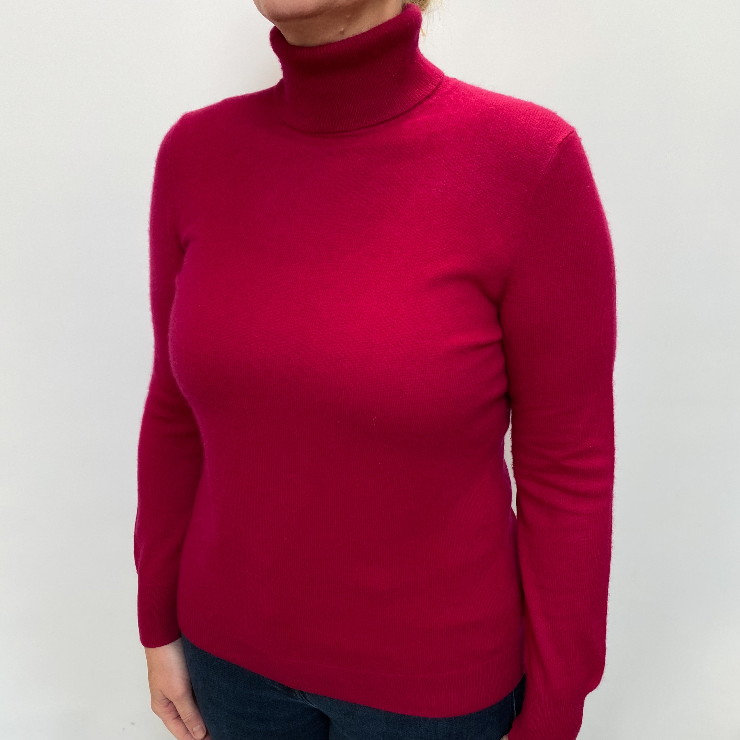 Cherry Pink Cashmere Polo Neck Jumper Large