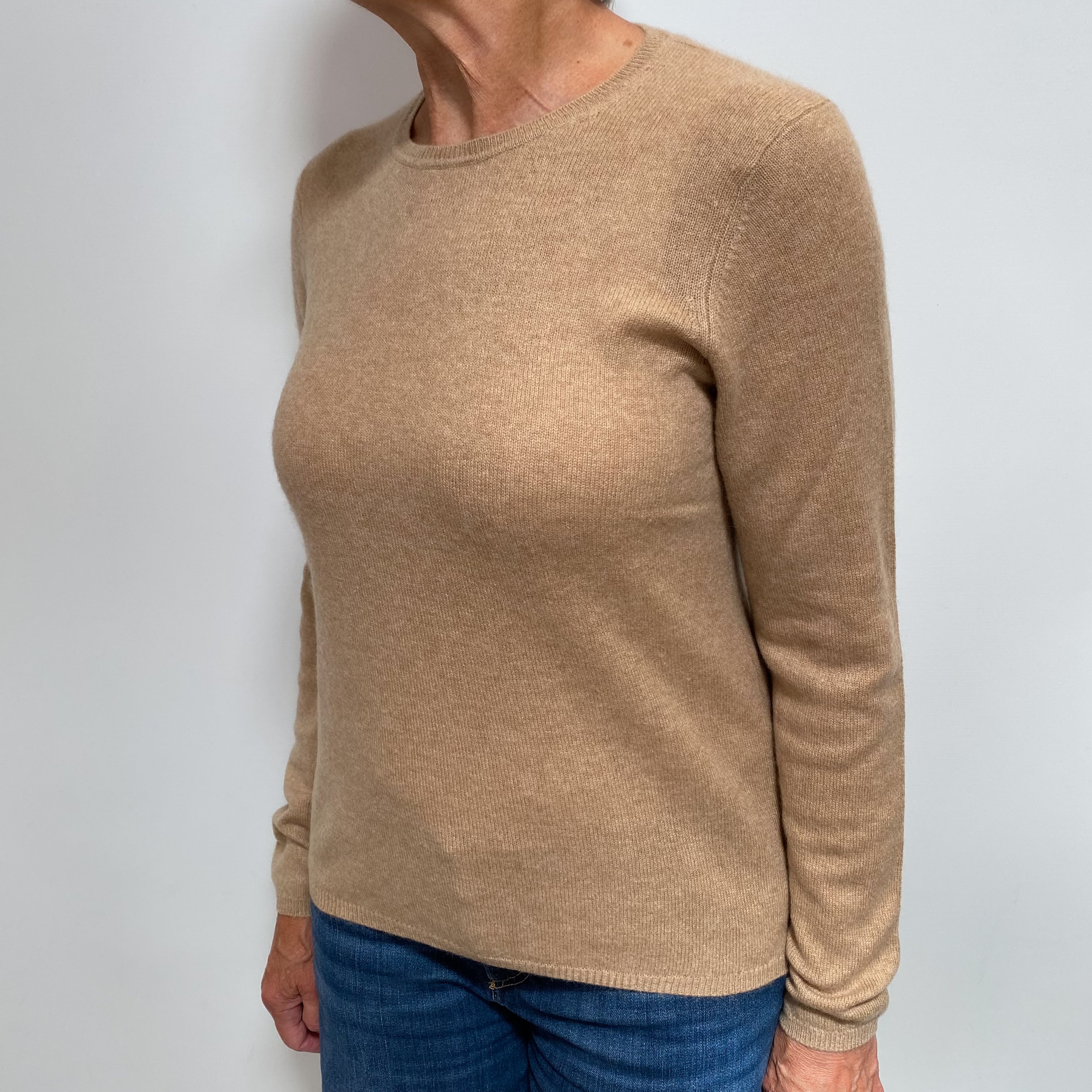 Camel Brown Cashmere Crew Neck Jumper Medium